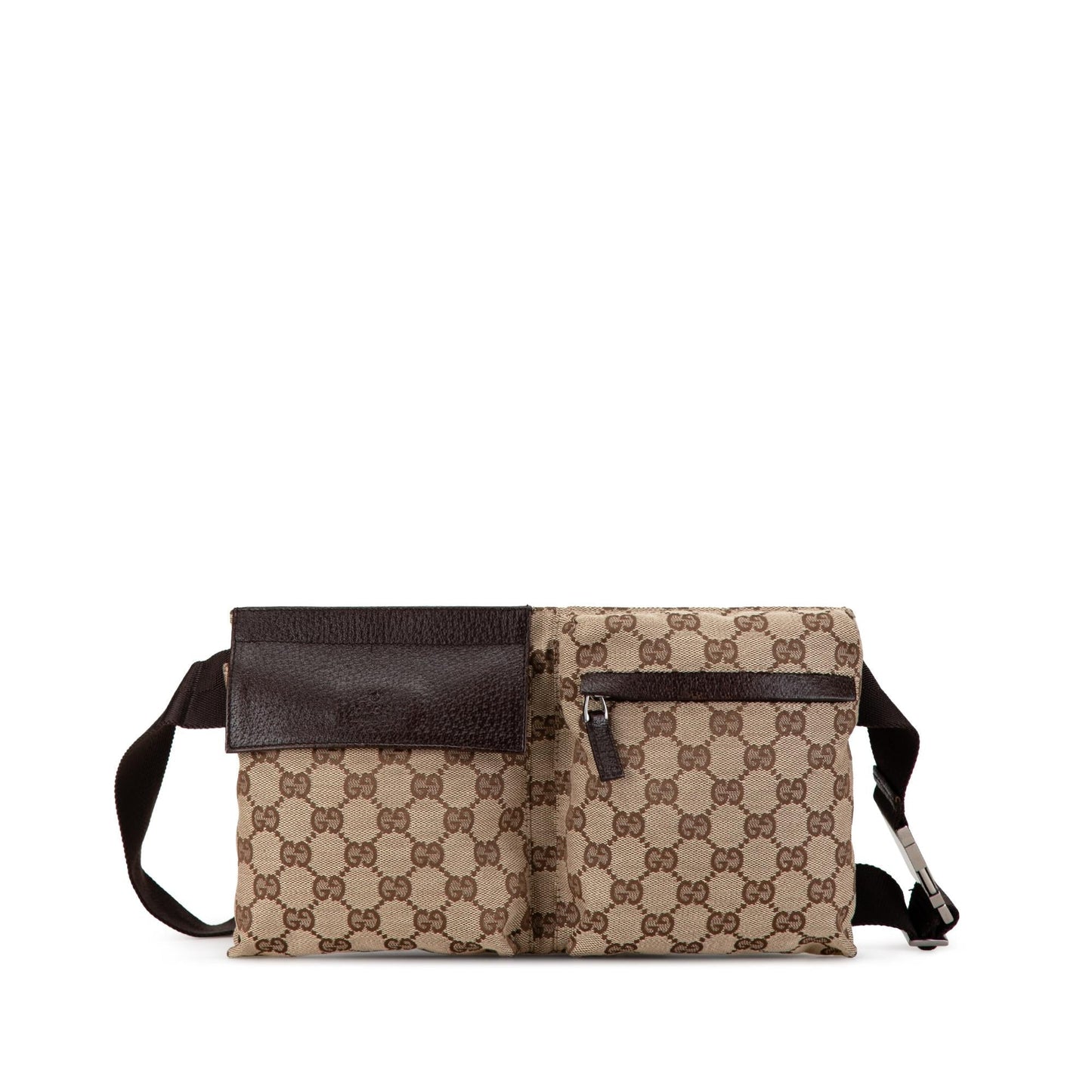 Gucci GG Double Pocket Belt SHG-IK6GbF Canvas Calf Brown Accessory