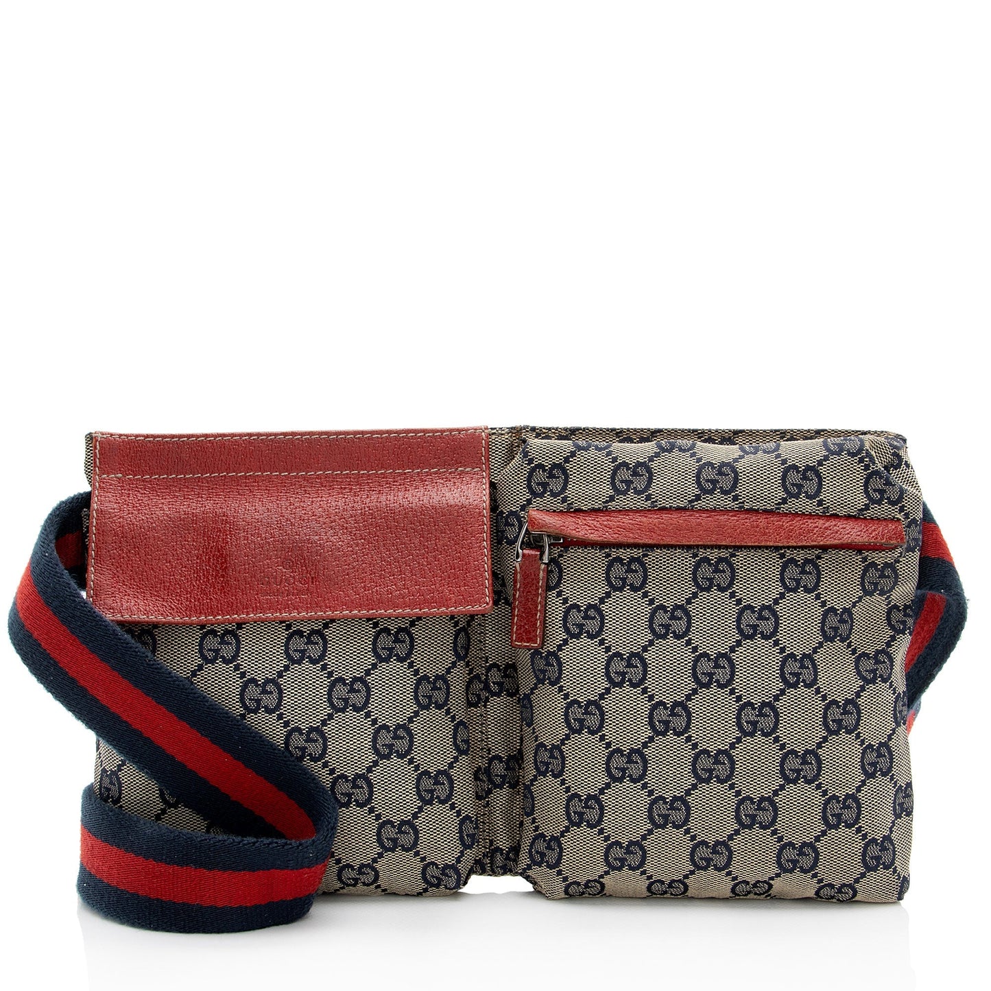 Gucci GG Double Pocket Belt SHF-SkYvtK Leather Canvas Nylon Beige Accessory