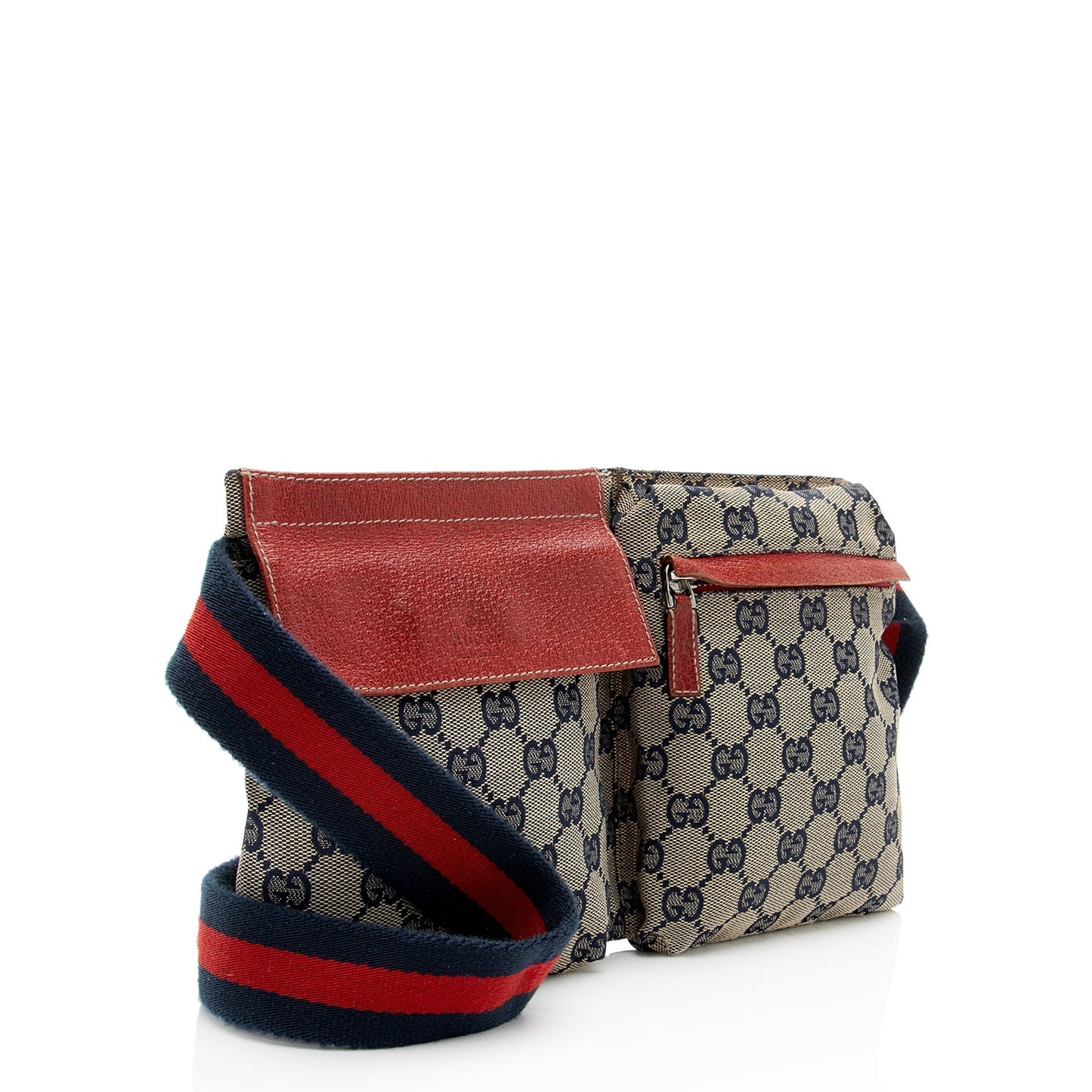 Gucci GG Double Pocket Belt SHF-SkYvtK Leather Canvas Nylon Beige Accessory
