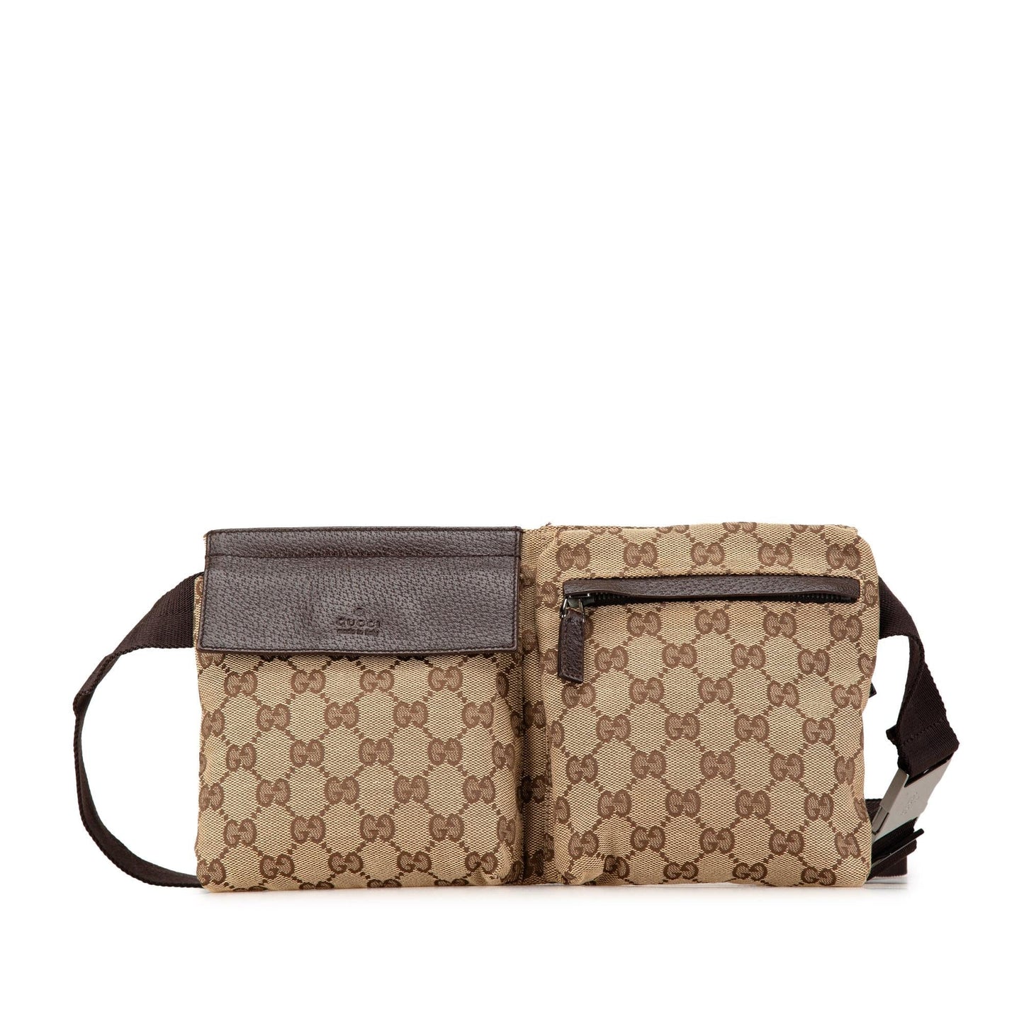 Gucci GG Double Pocket Belt SHG-g4W9QX Canvas Calf Brown Accessory