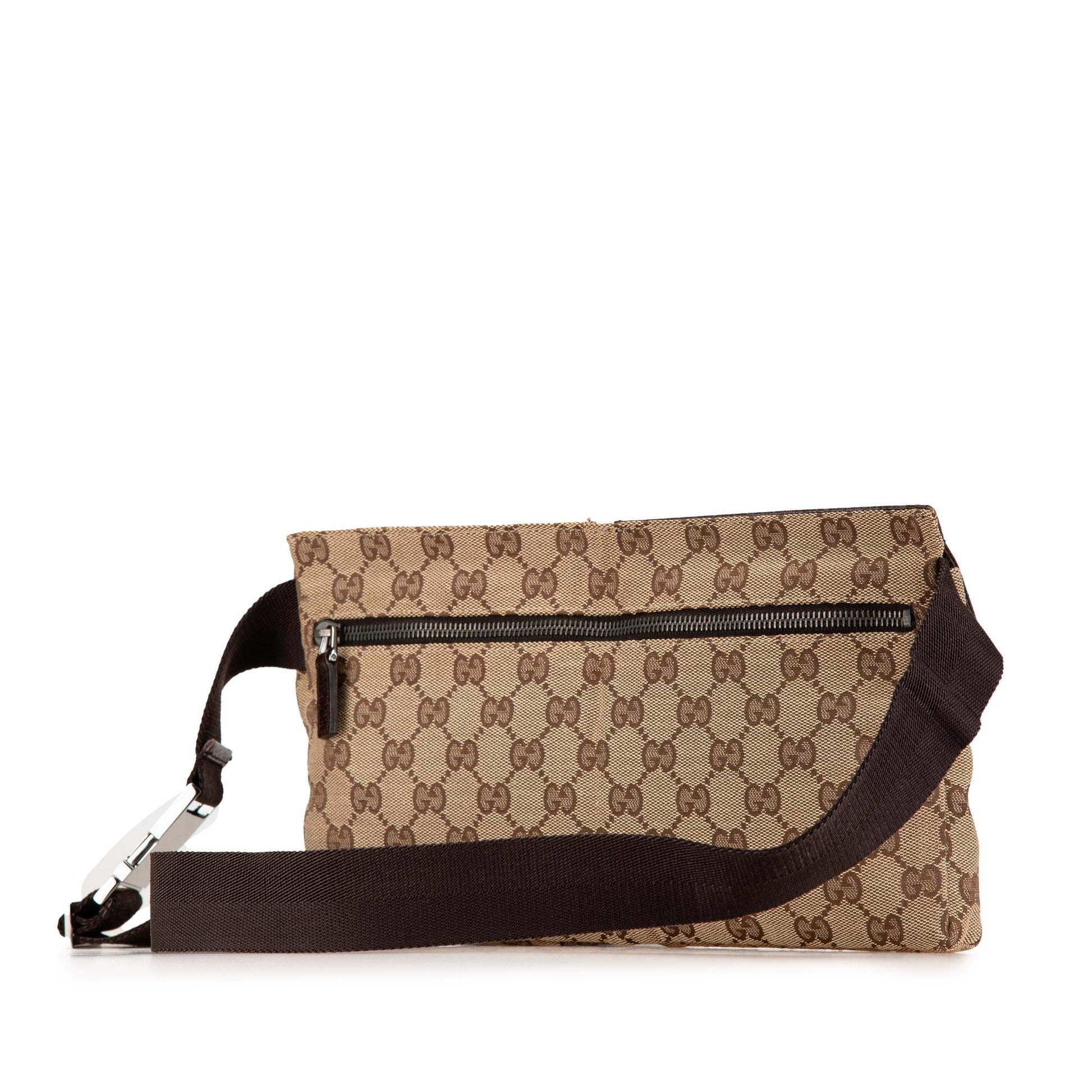 Gucci GG Double Pocket Belt SHG-g4W9QX Canvas Calf Brown Accessory