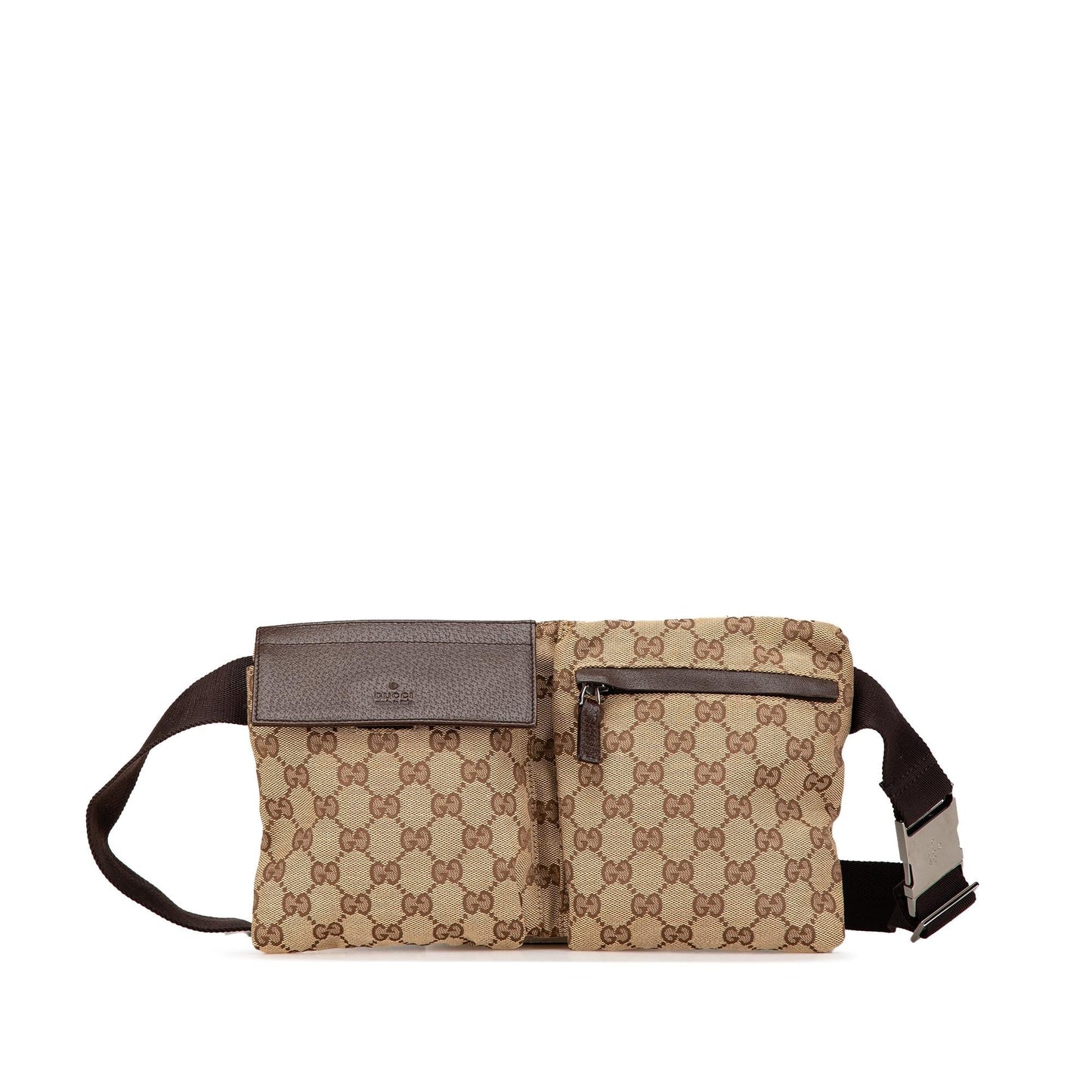 Gucci GG Double Pocket Belt Canvas Calf Brown Accessory Belt Bag