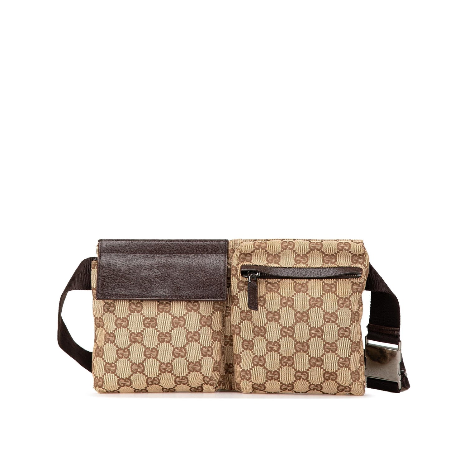 Gucci GG Double Pocket Belt Canvas Calf Brown Accessory Bag 3