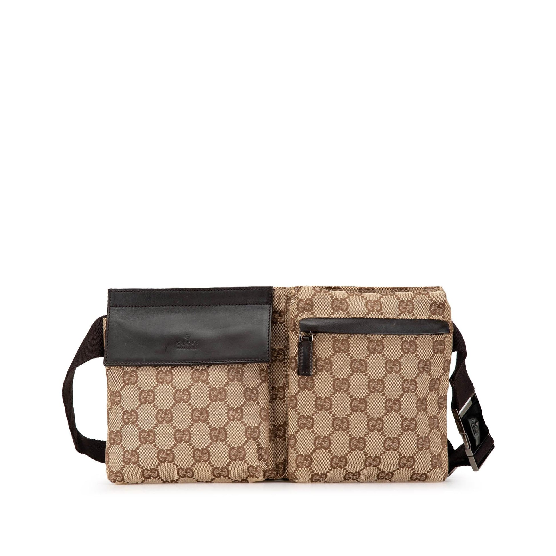 Gucci GG Double Pocket Belt Canvas Brown Accessory Bag 4