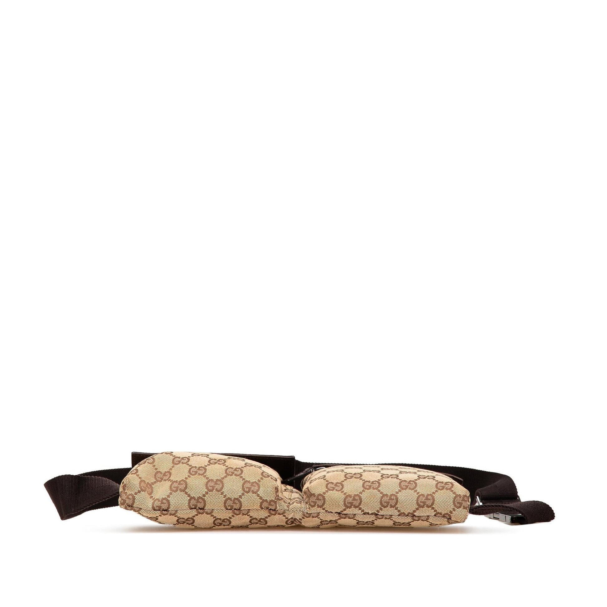 Gucci GG Double Pocket Belt Canvas Calf Brown Accessory Bag 5