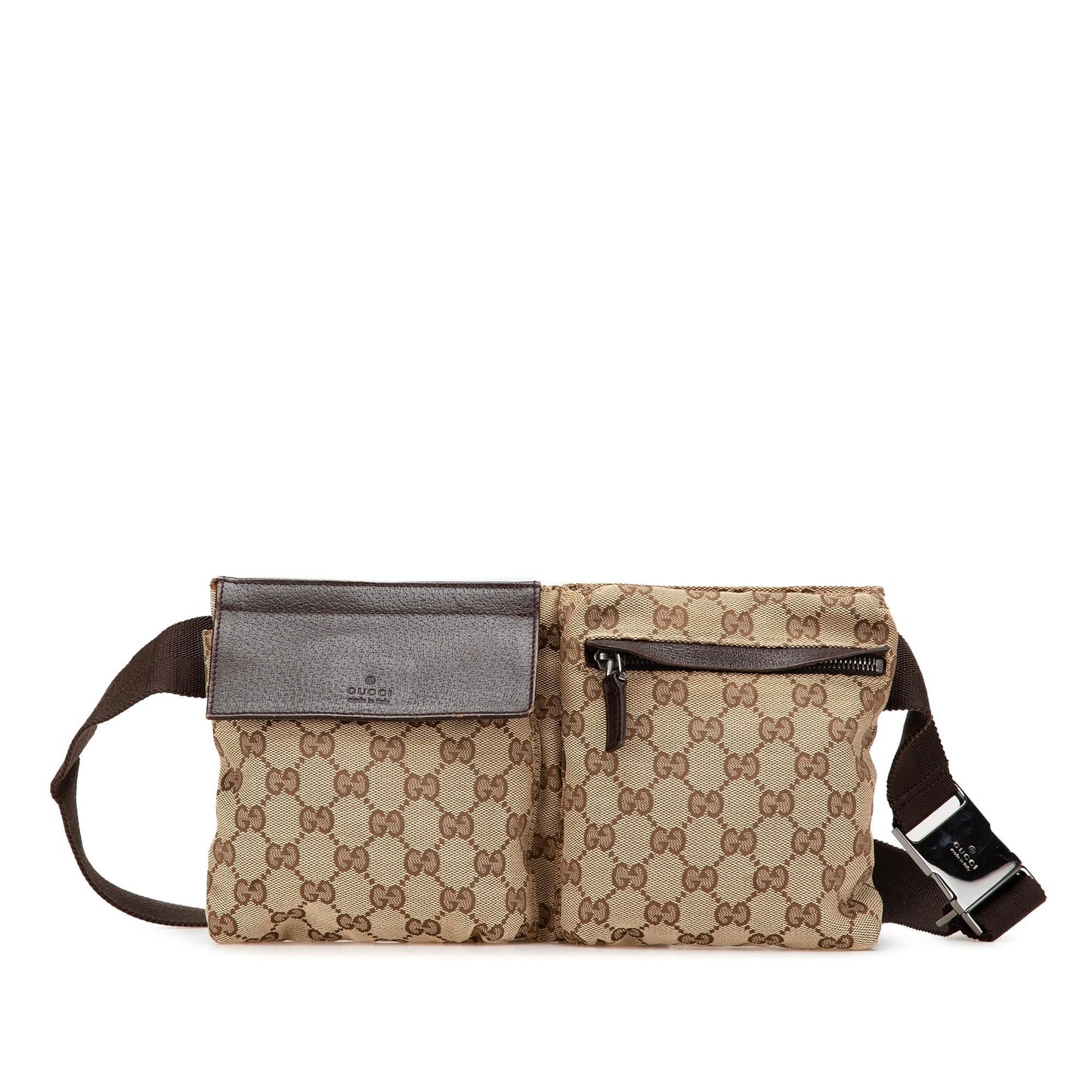 Gucci GG Double Pocket Belt Canvas Calf Brown Accessory Bag 9