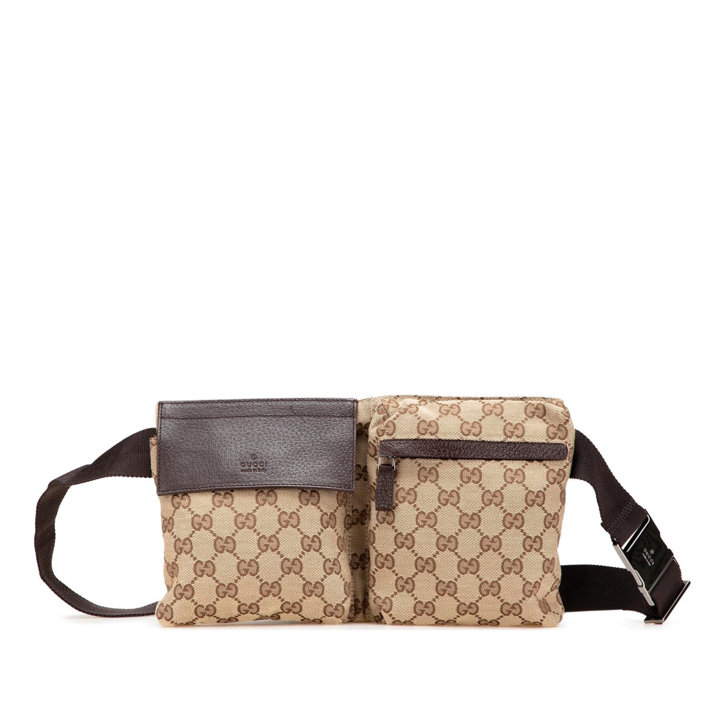 Gucci GG Double Pocket Belt Canvas Brown Accessory