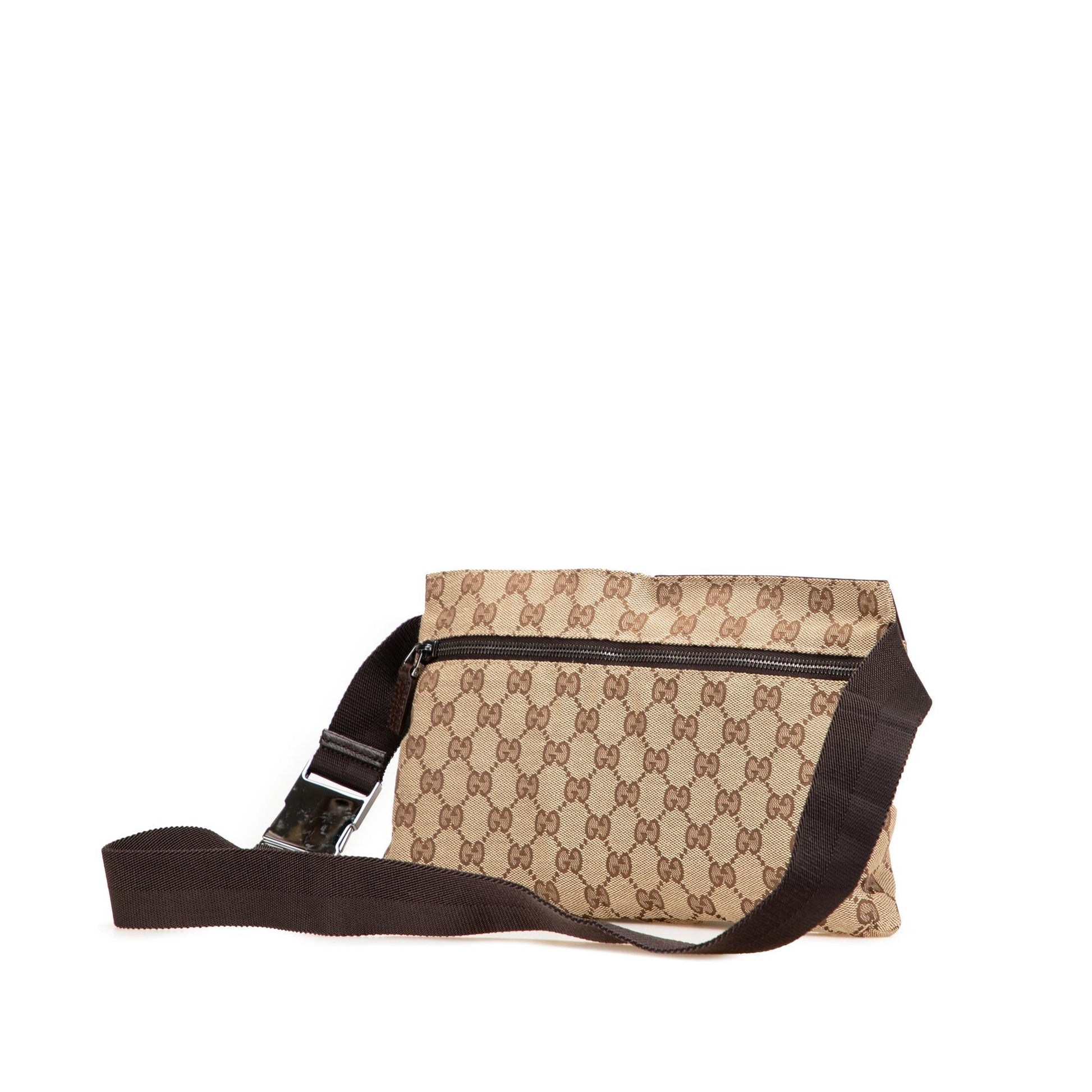 Gucci GG Double Pocket Belt Canvas Brown Accessory