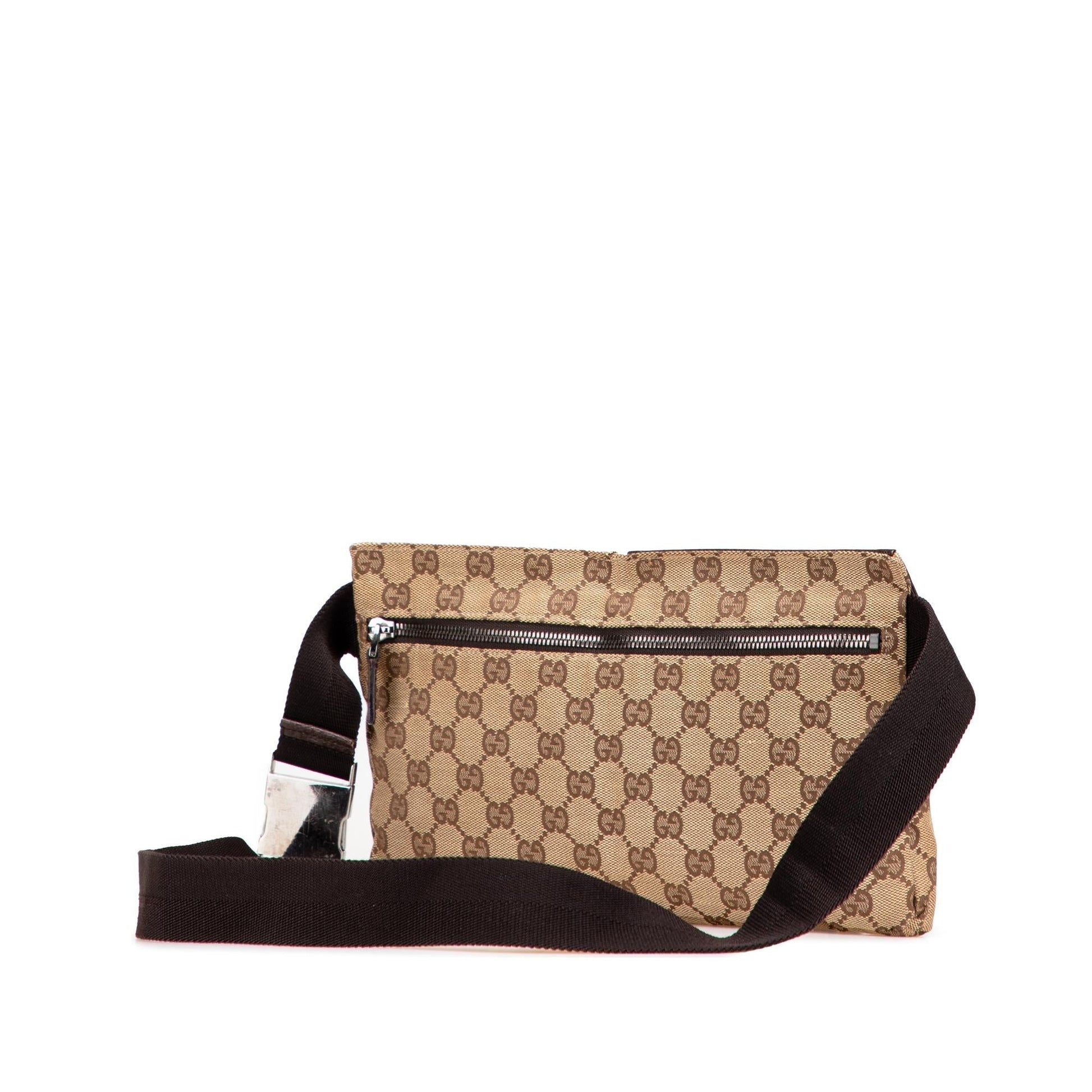 Gucci GG Double Pocket Belt Canvas Calf Brown Accessory