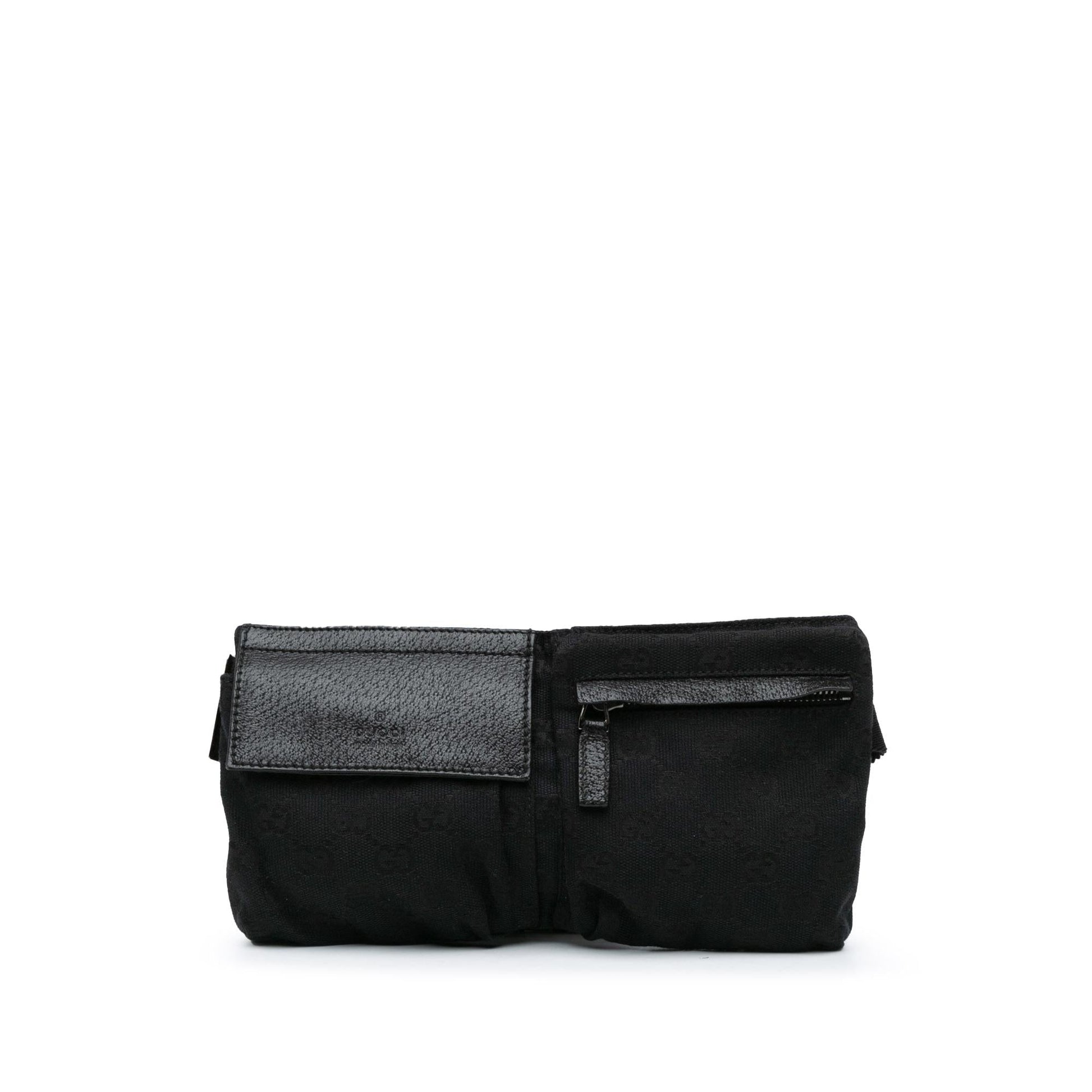Gucci GG Double Pocket Belt Canvas Calf Black Accessory