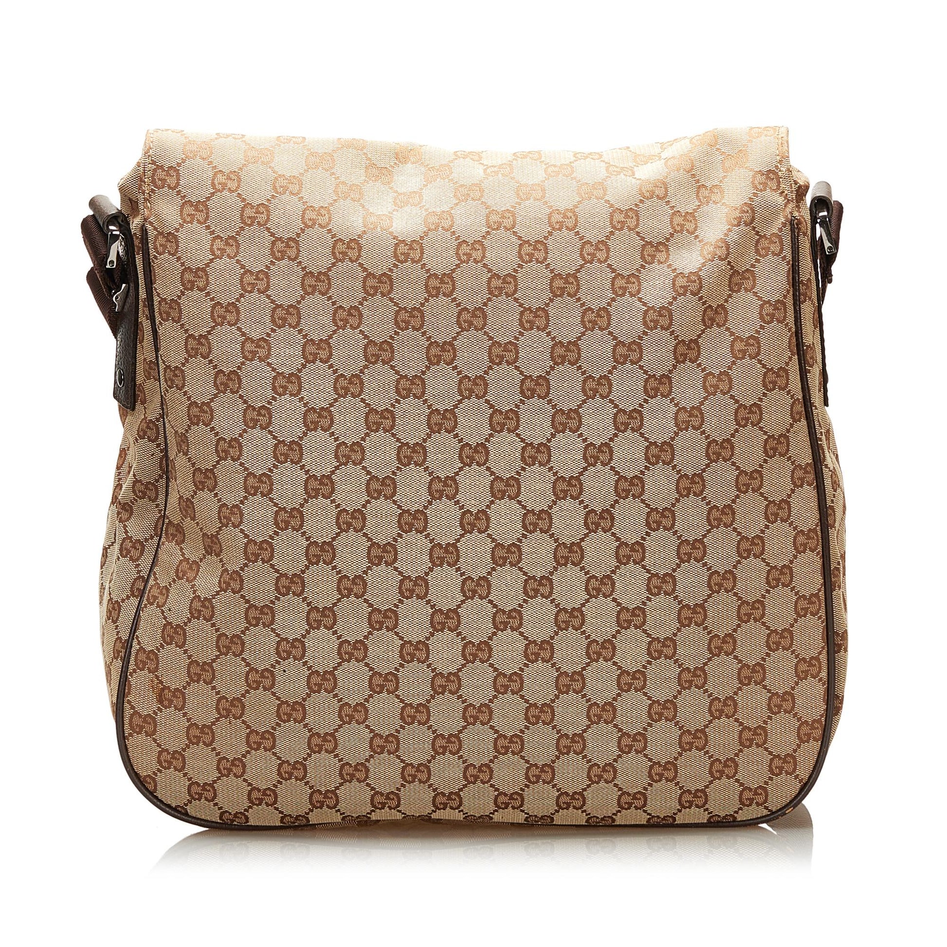Gucci GG Double Pocket Messenger SHG Canvas Brown Flap Crossbody Bag