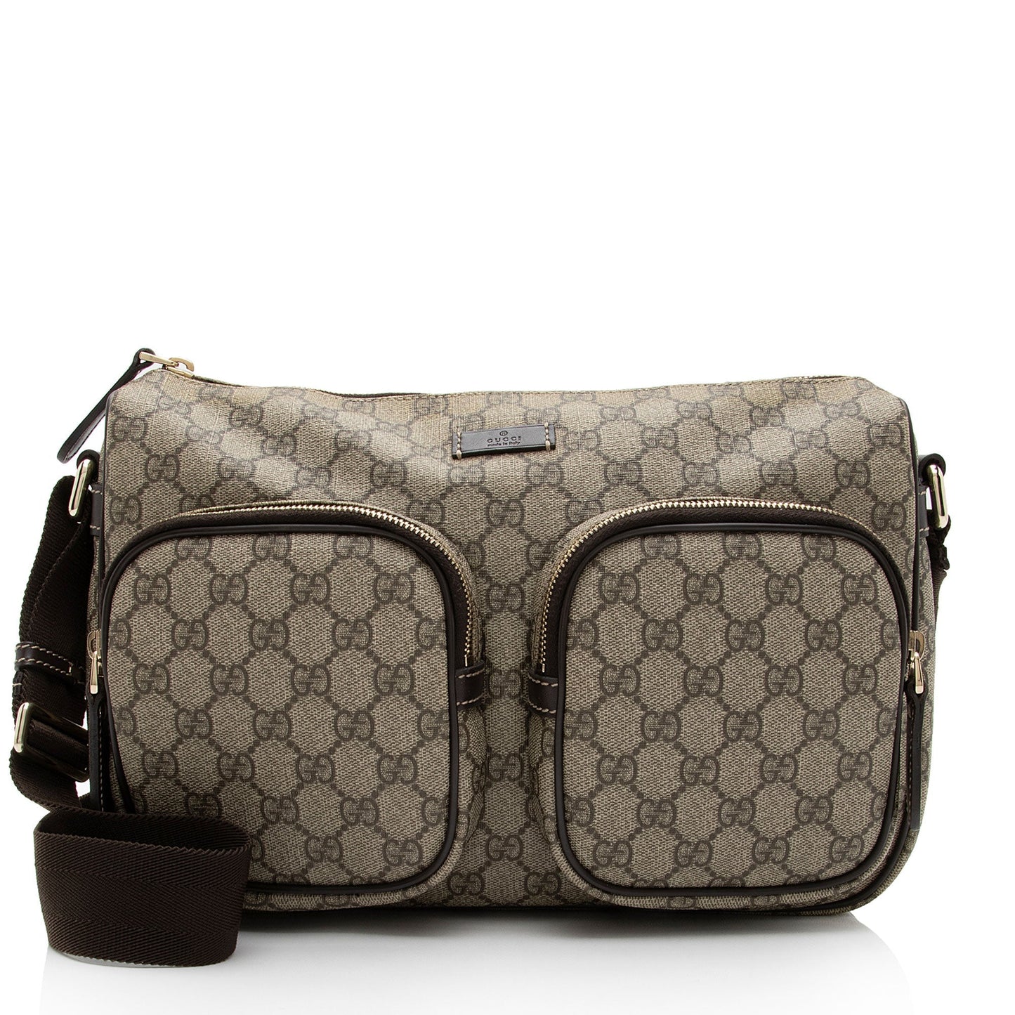 Gucci GG Double Pocket Messeneger SHF-UBcIwa Leather Canvas Brown Beige Shoulder Bag