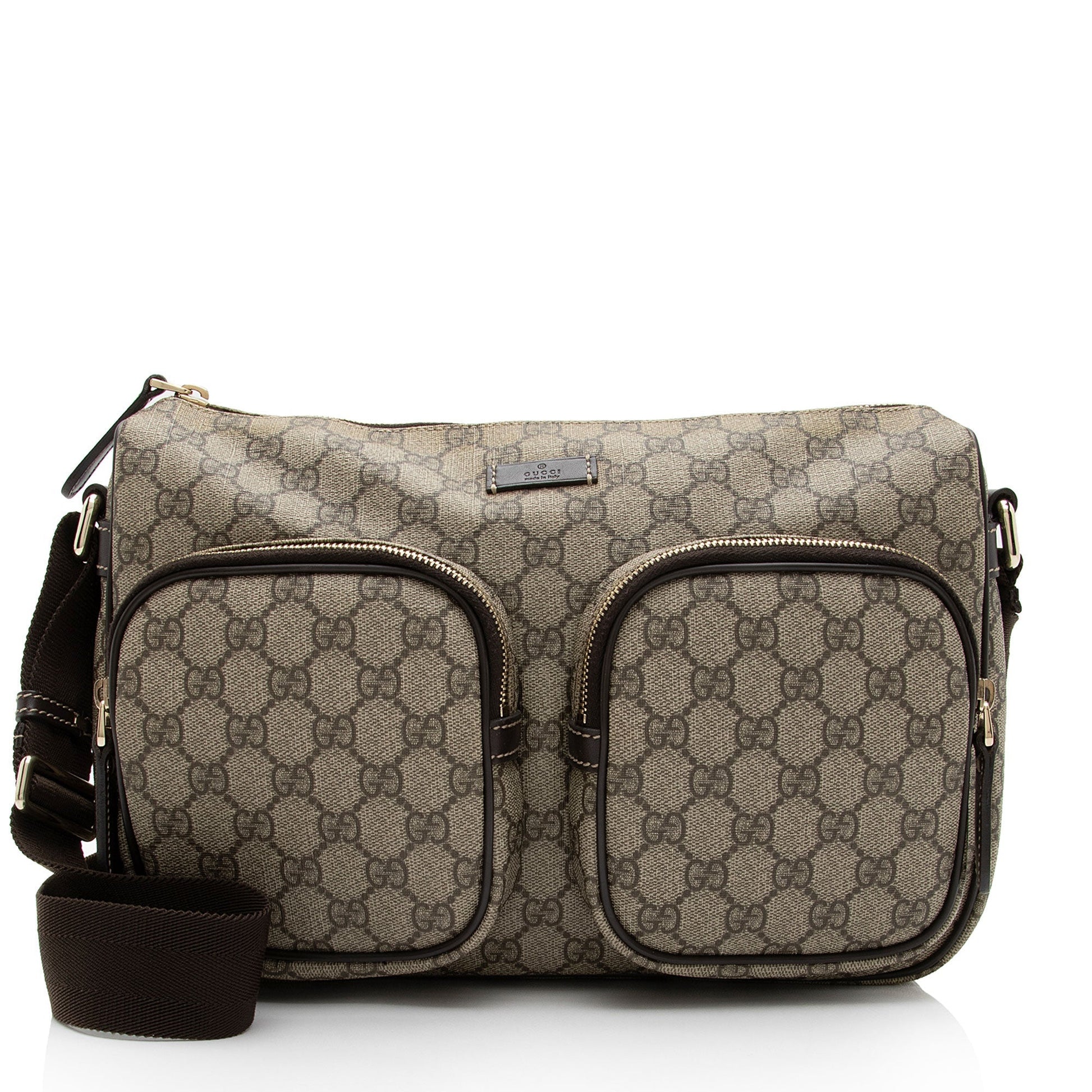 Gucci GG Double Pocket Messeneger SHF-UBcIwa Leather Canvas Brown Beige Shoulder Bag