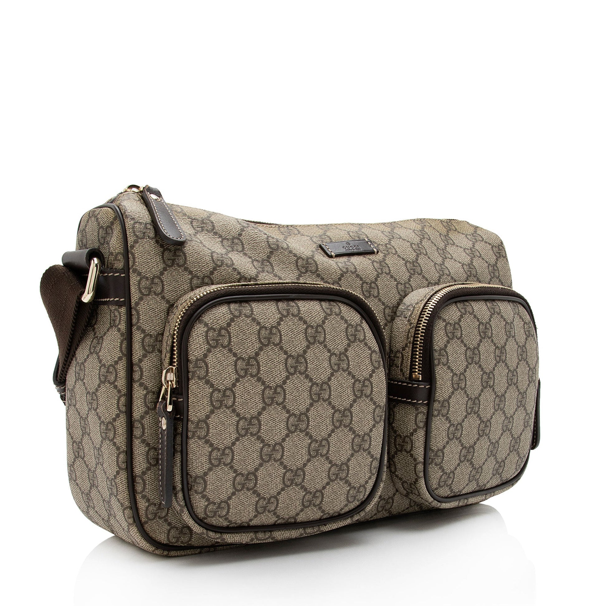 Gucci GG Double Pocket Messeneger SHF-UBcIwa Leather Canvas Brown Beige Shoulder Bag