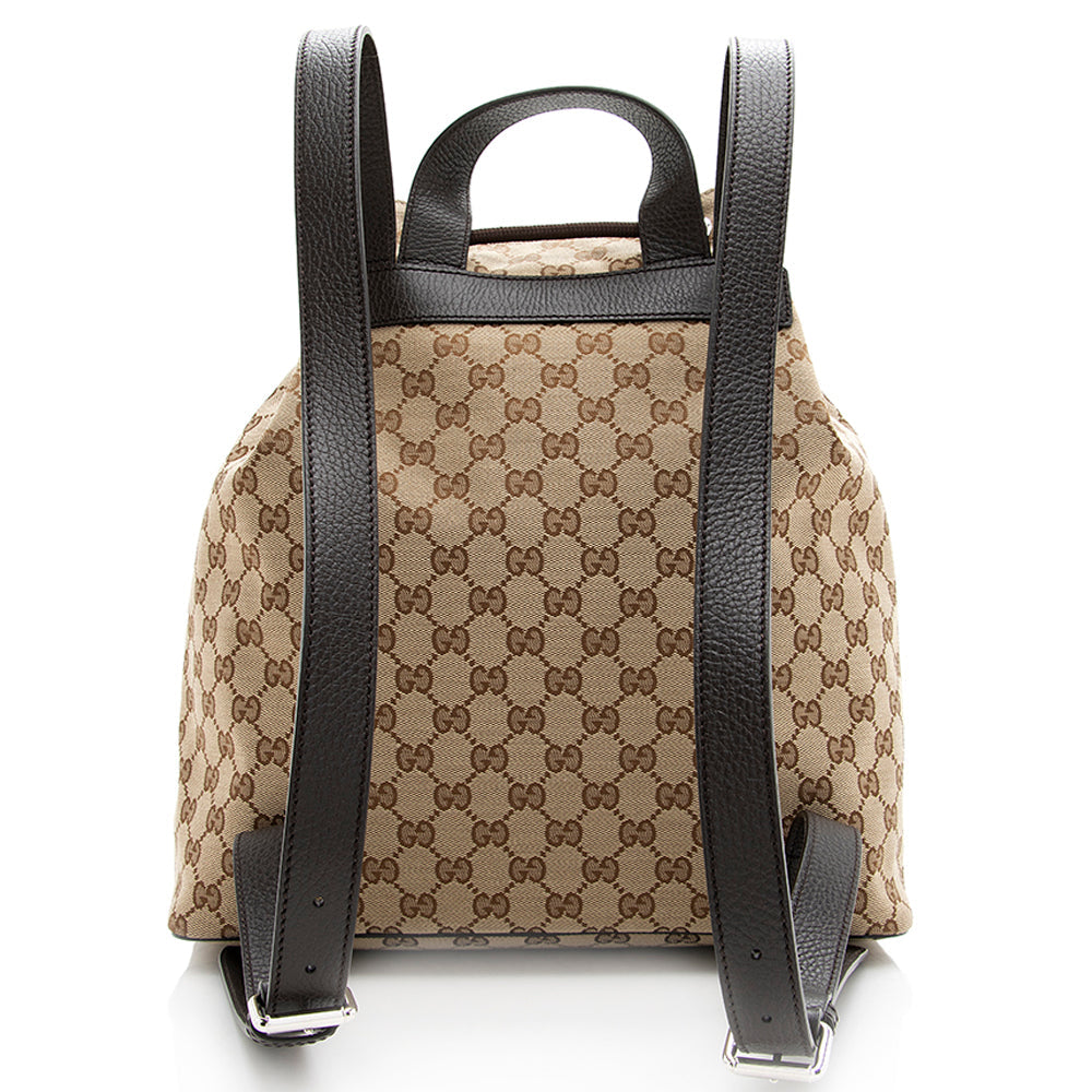 Gucci GG Drawstring Backpack SHF Leather Canvas Brown Beige Jewelry Backpack Shf
