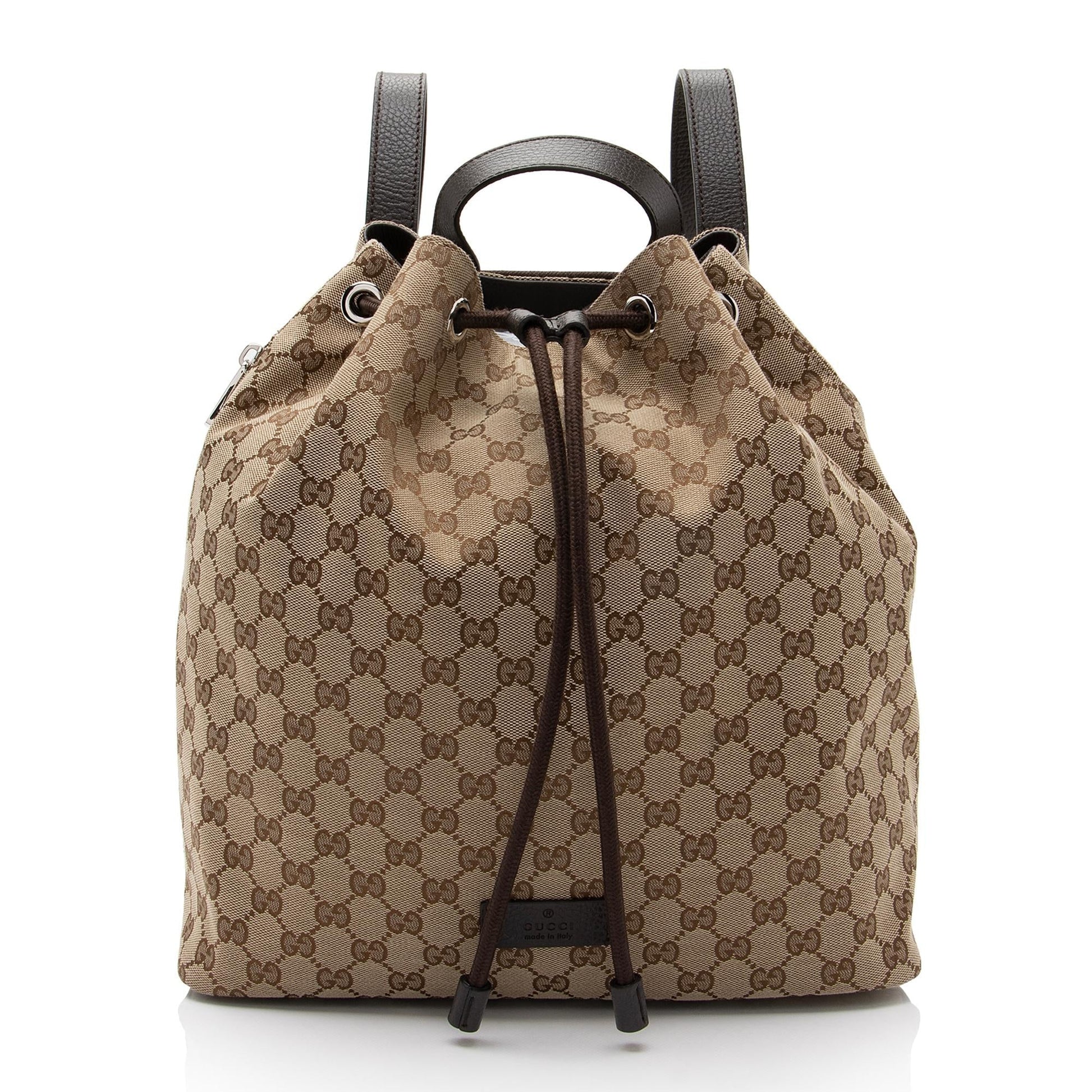 Gucci GG Drawstring Backpack SHF-USUhpl Leather Canvas Nylon Brown Jewelry