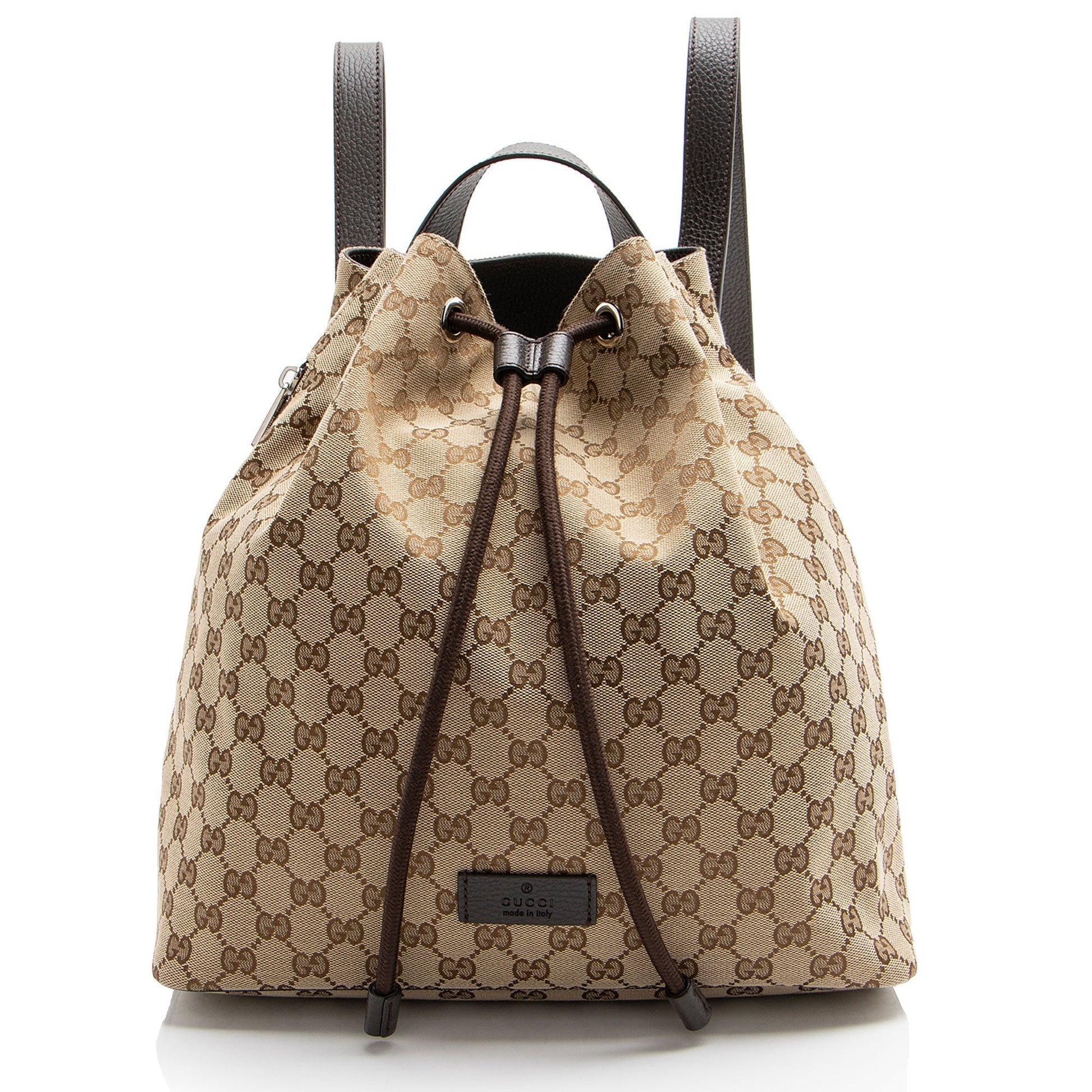 Gucci GG Drawstring Backpack SHF-WIBaRK Leather Canvas Nylon Brown Jewelry