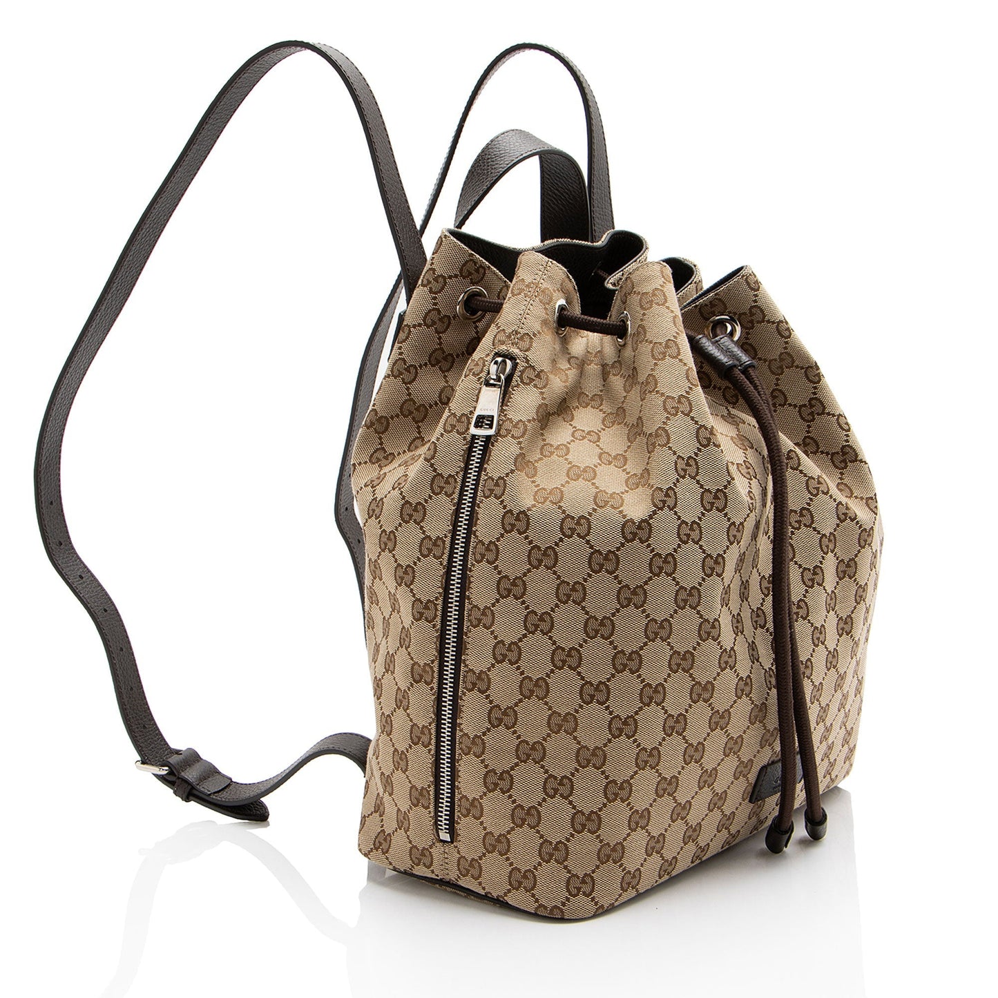 Gucci GG Drawstring Backpack SHF-WIBaRK Leather Canvas Nylon Brown Jewelry