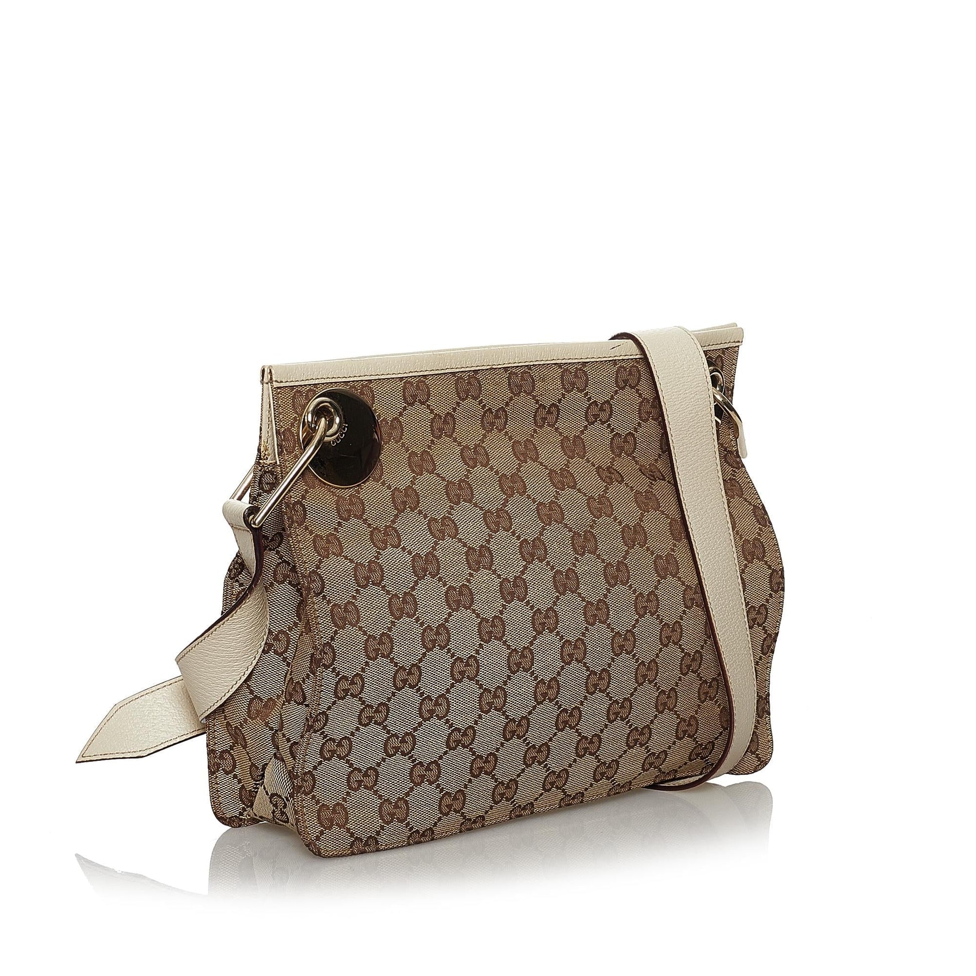 Gucci GG Eclipse SHG Canvas White Brown Crossbody Bag Bag Shg