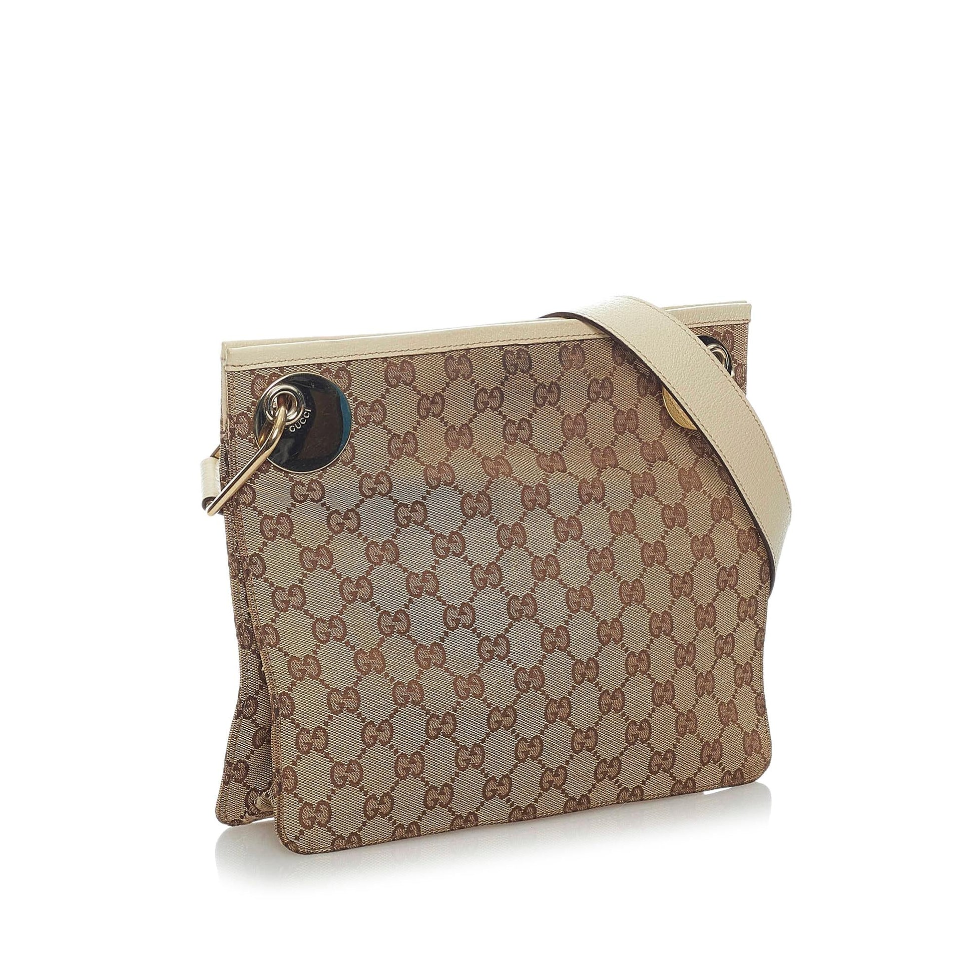 Gucci GG Eclipse SHG Canvas White Brown Crossbody Bag