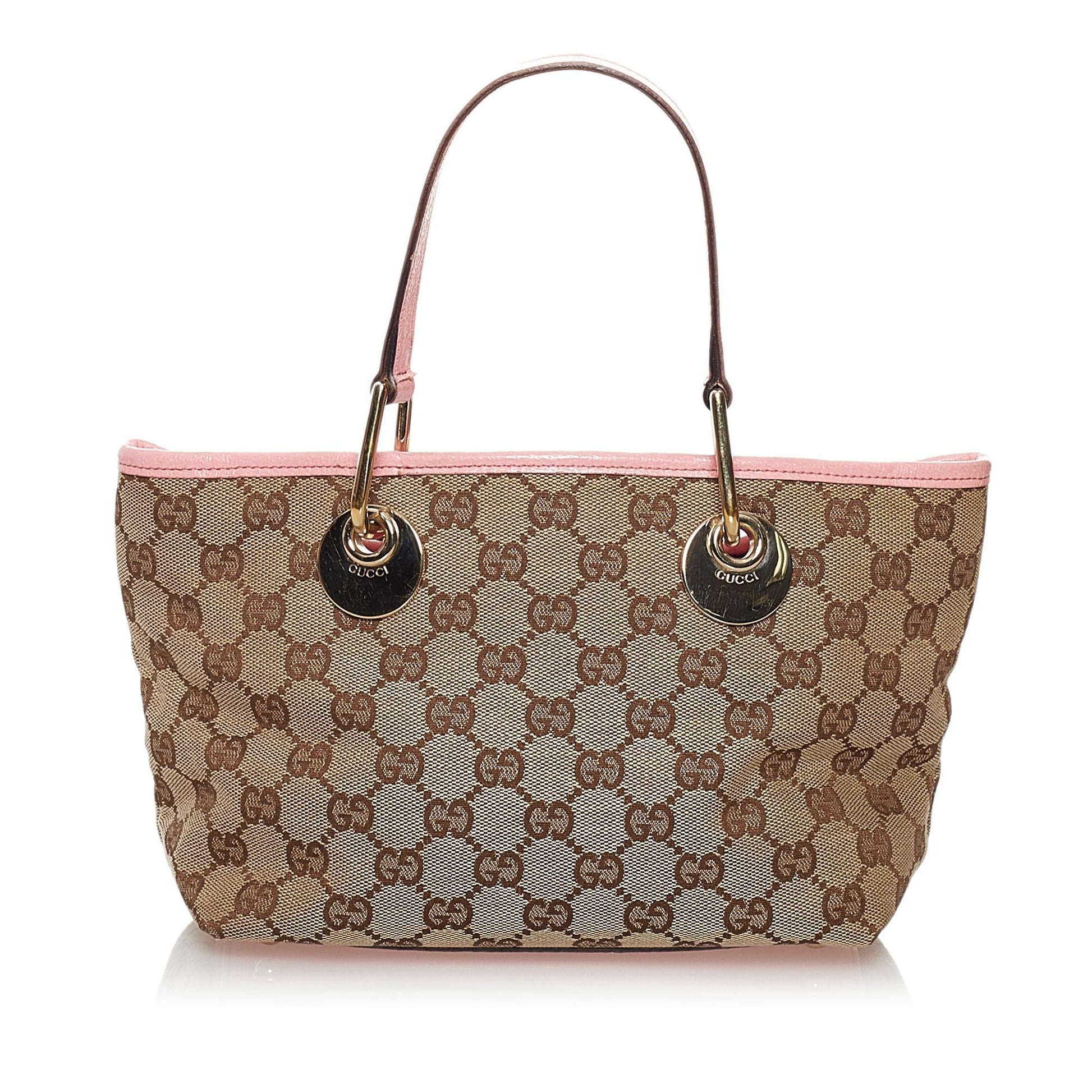 Gucci GG Eclipse SHG Canvas Brown Pink Satchel Bag