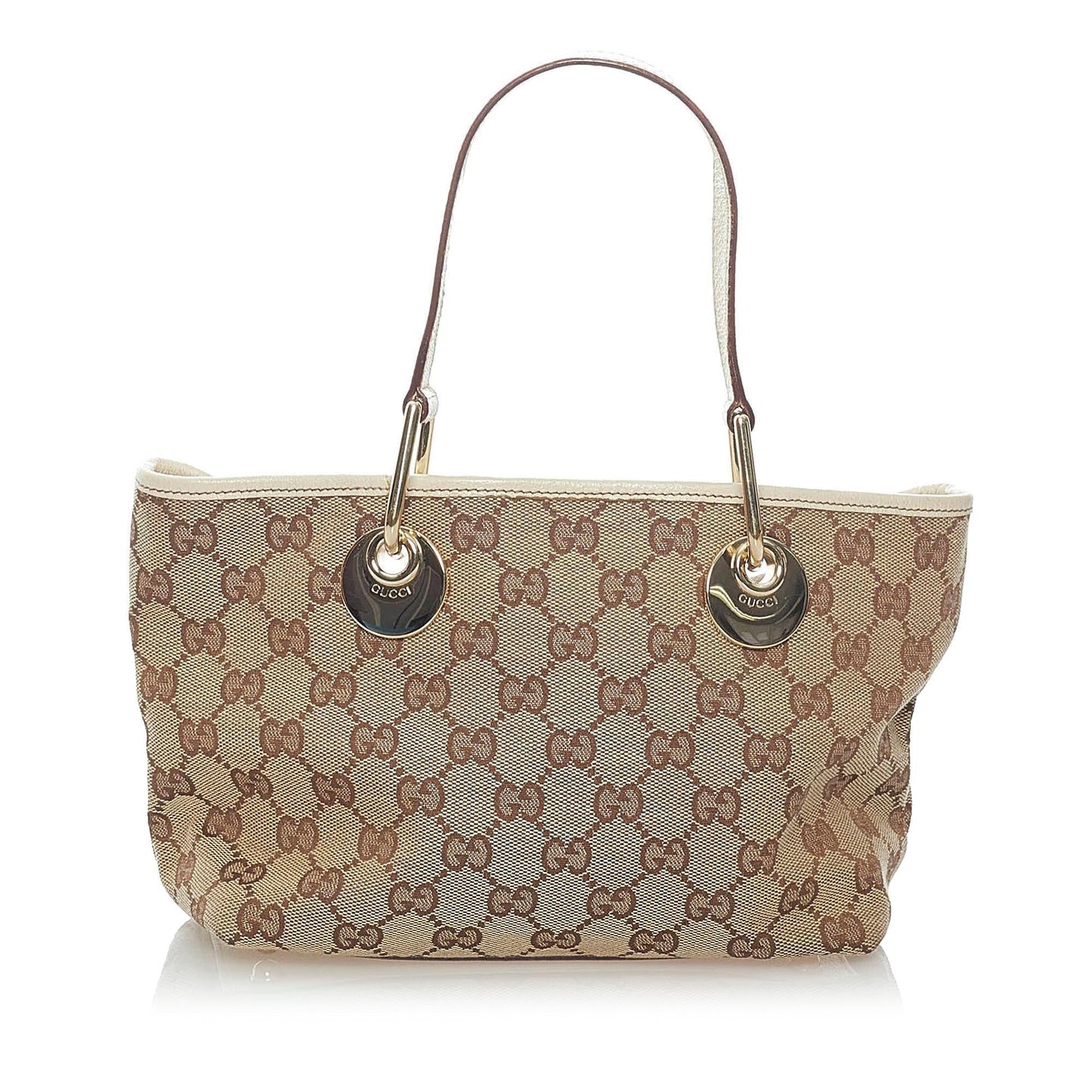 Gucci GG Eclipse SHG Canvas Calf White Brown Satchel Bag