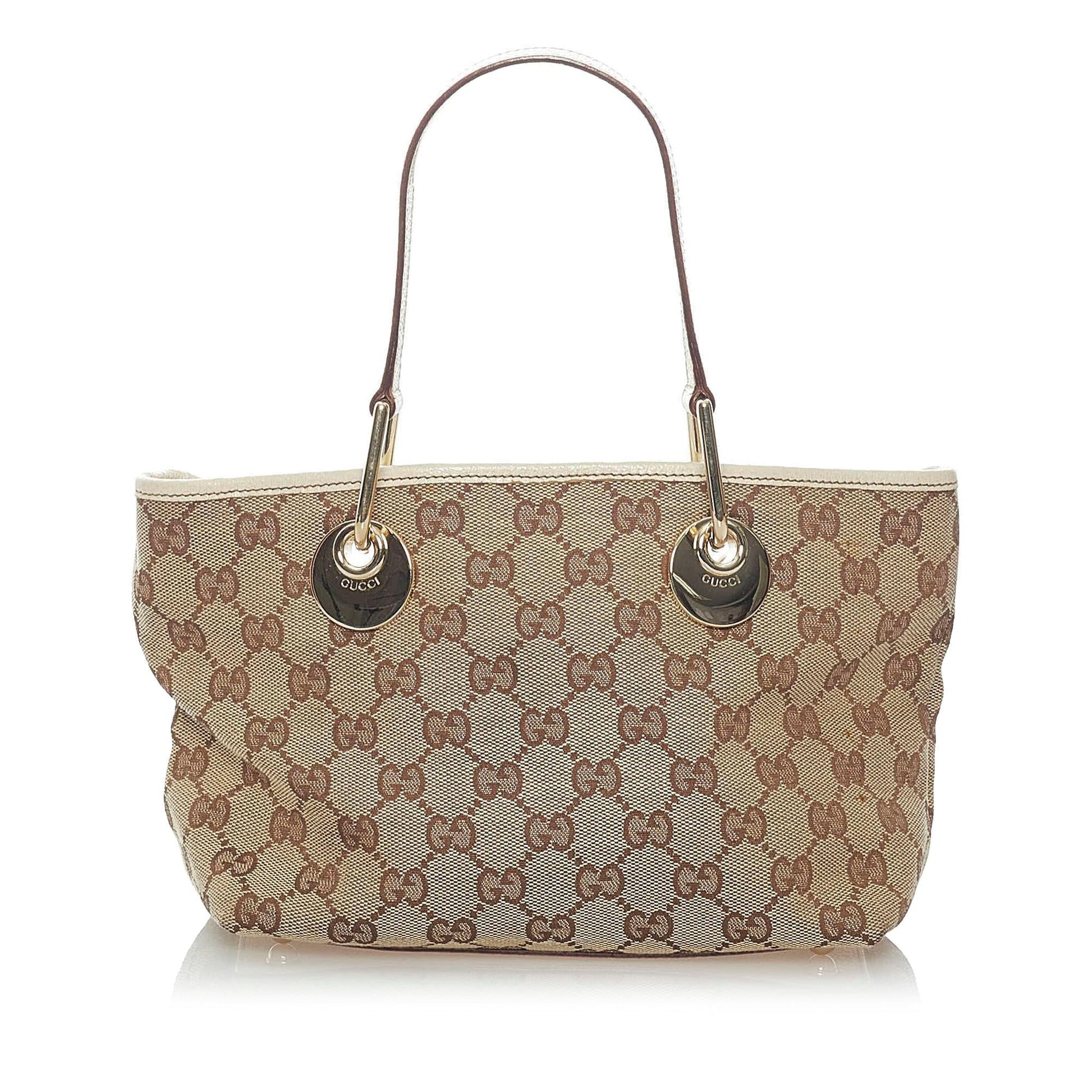 Gucci GG Eclipse SHG Canvas Calf White Brown Satchel Bag