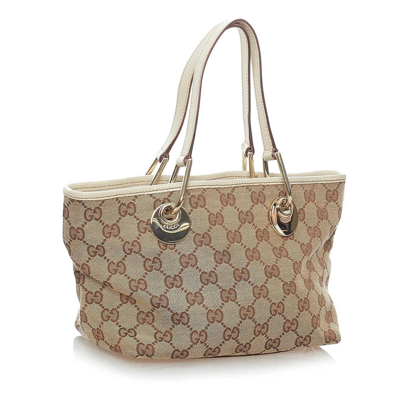 Gucci GG Eclipse SHG Canvas Calf White Brown Satchel Bag
