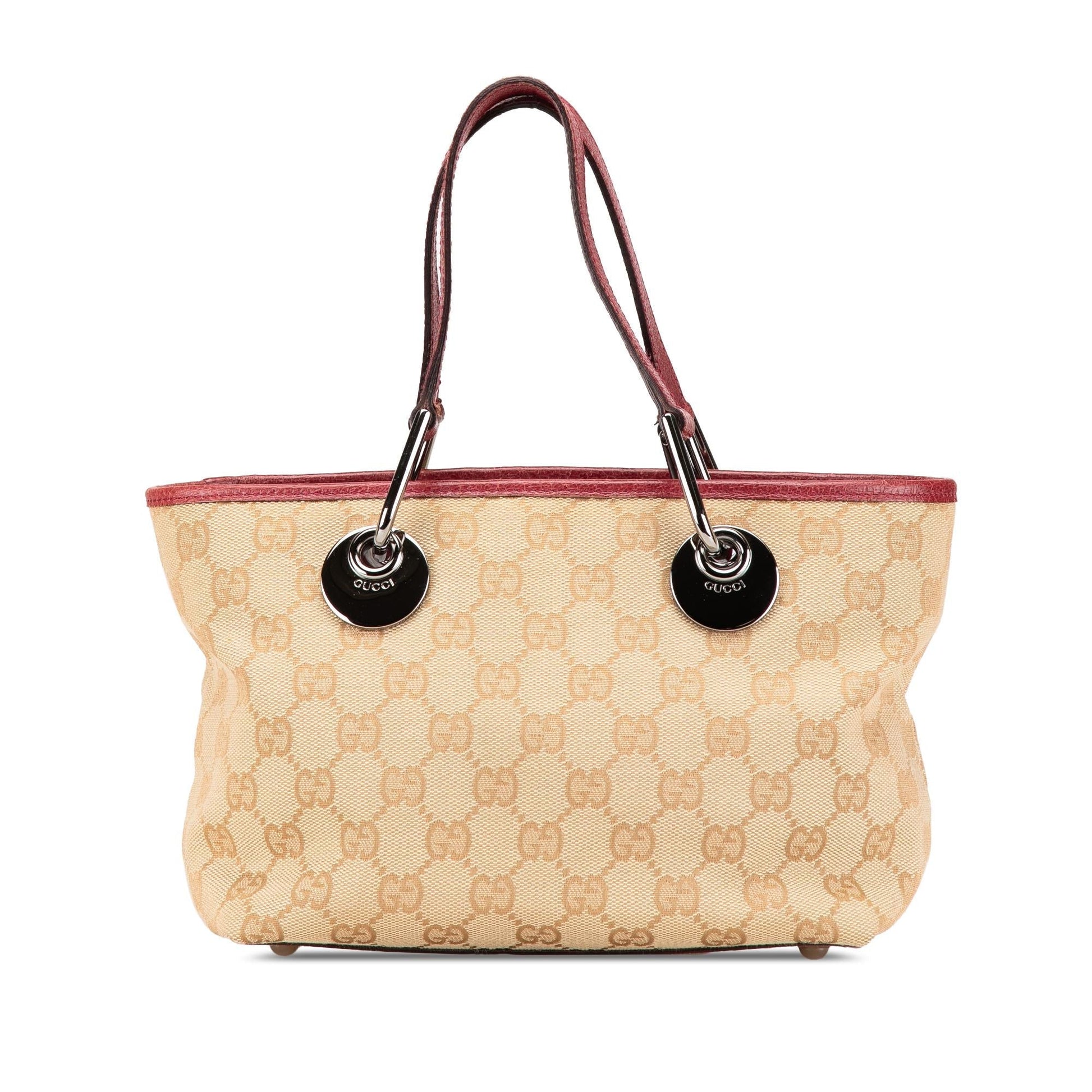 Gucci GG Eclipse Canvas Calf Brown Red Satchel Bag Eclipse Handbag