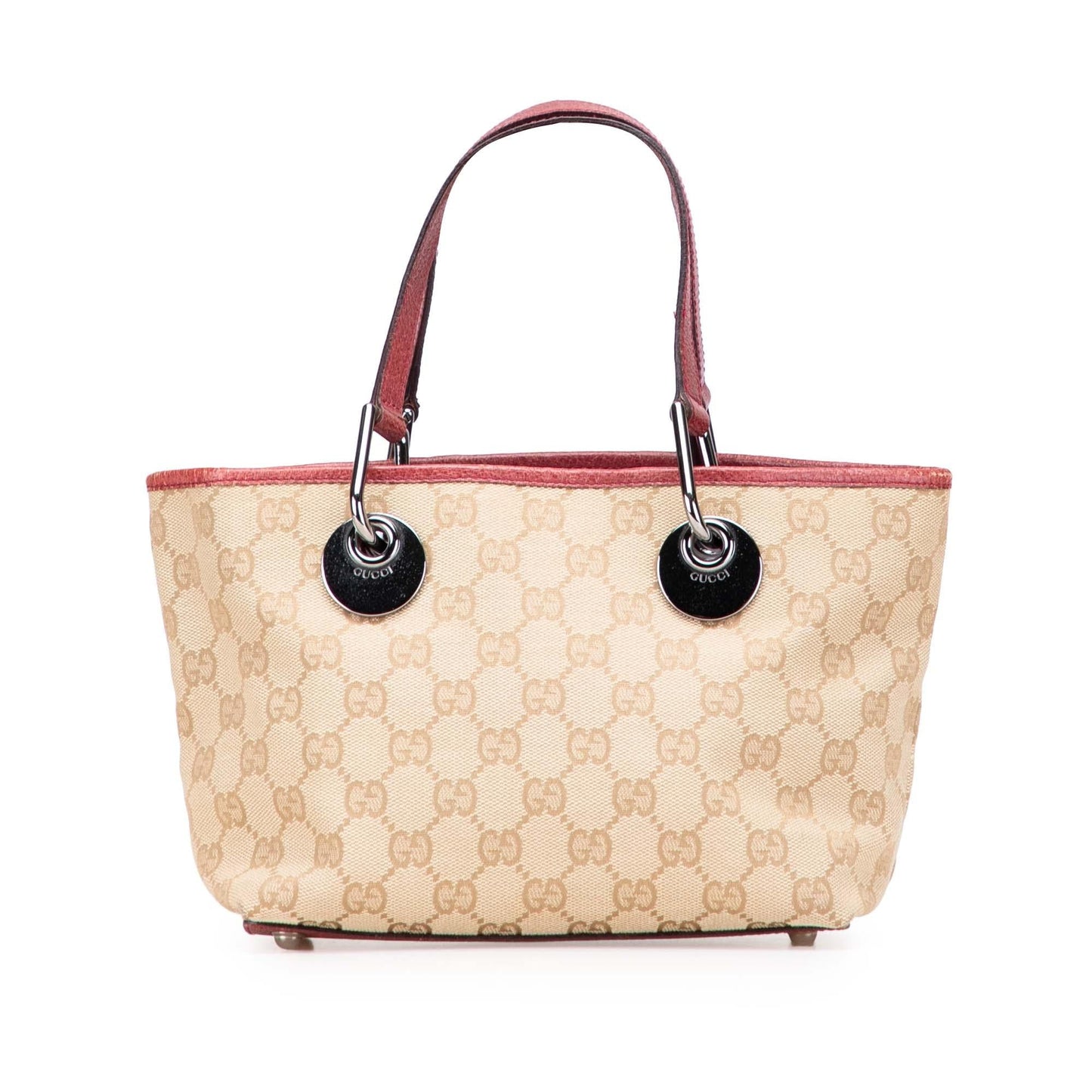 Gucci GG Eclipse Canvas Calf Brown Red Satchel Bag