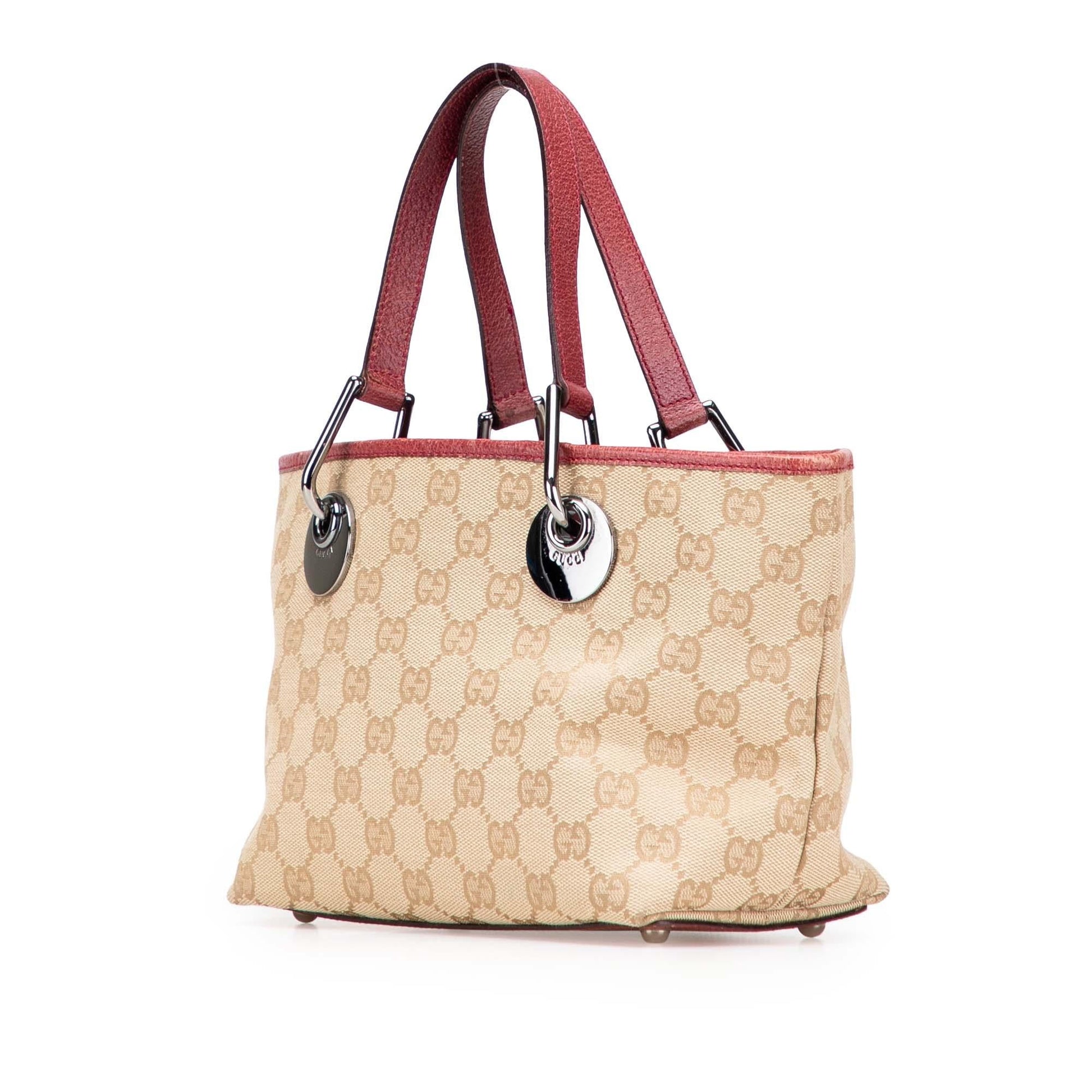 Gucci GG Eclipse Canvas Calf Brown Red Satchel Bag