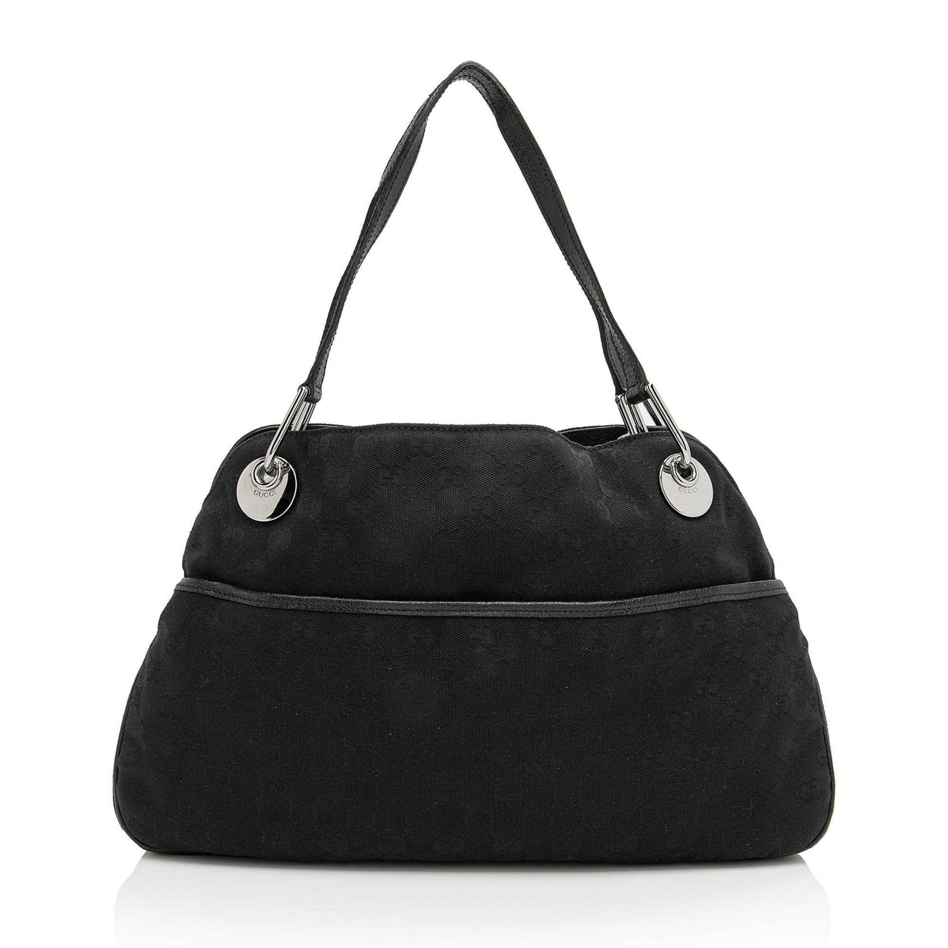 Gucci GG Eclipse SHF-3PUt2j Leather Canvas Black Medium Shoulder Bag