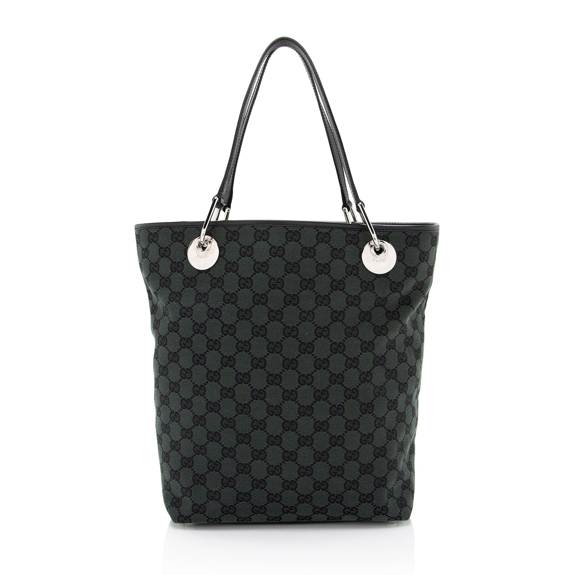 Gucci GG Eclipse N S SHF-CCVRzw Leather Canvas Black Green Tote Bag