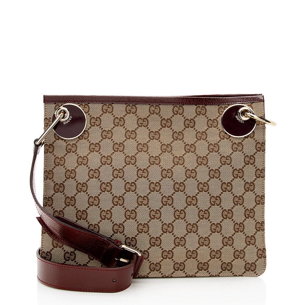 Gucci GG Eclipse Messenger SHF Leather Canvas Patent Beige Shoulder Bag