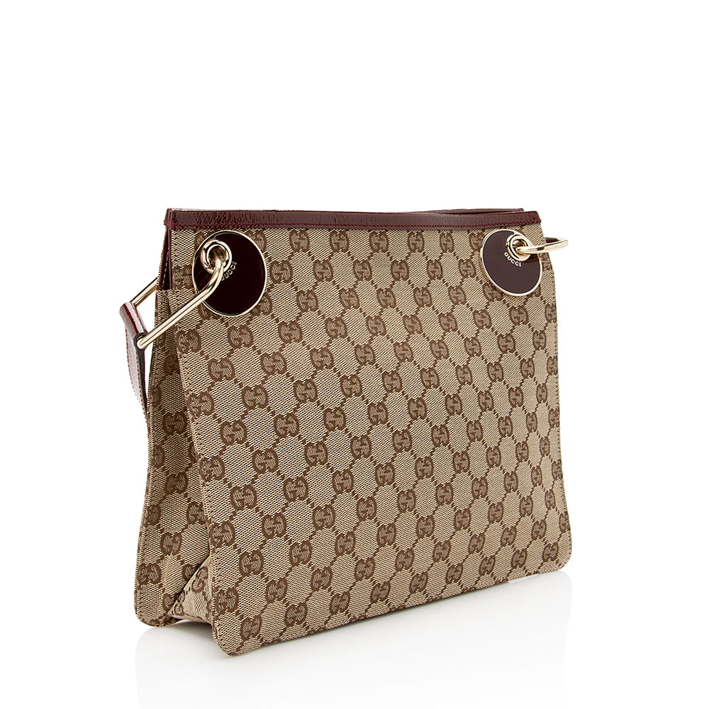 Gucci GG Eclipse Messenger SHF Leather Canvas Patent Beige Shoulder Bag