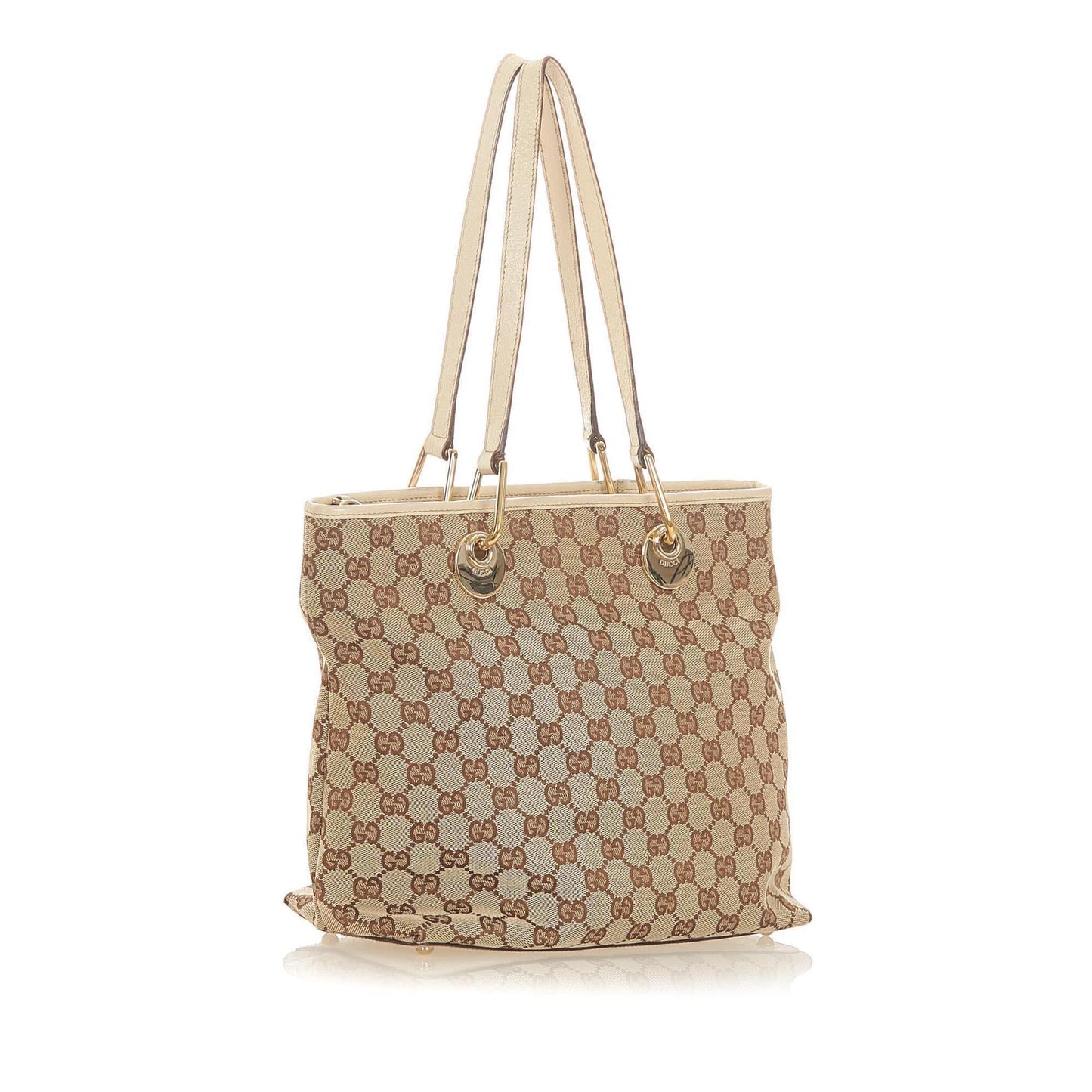 Gucci GG Eclipse SHG Canvas Calf White Brown Tote Bag Bag Shg