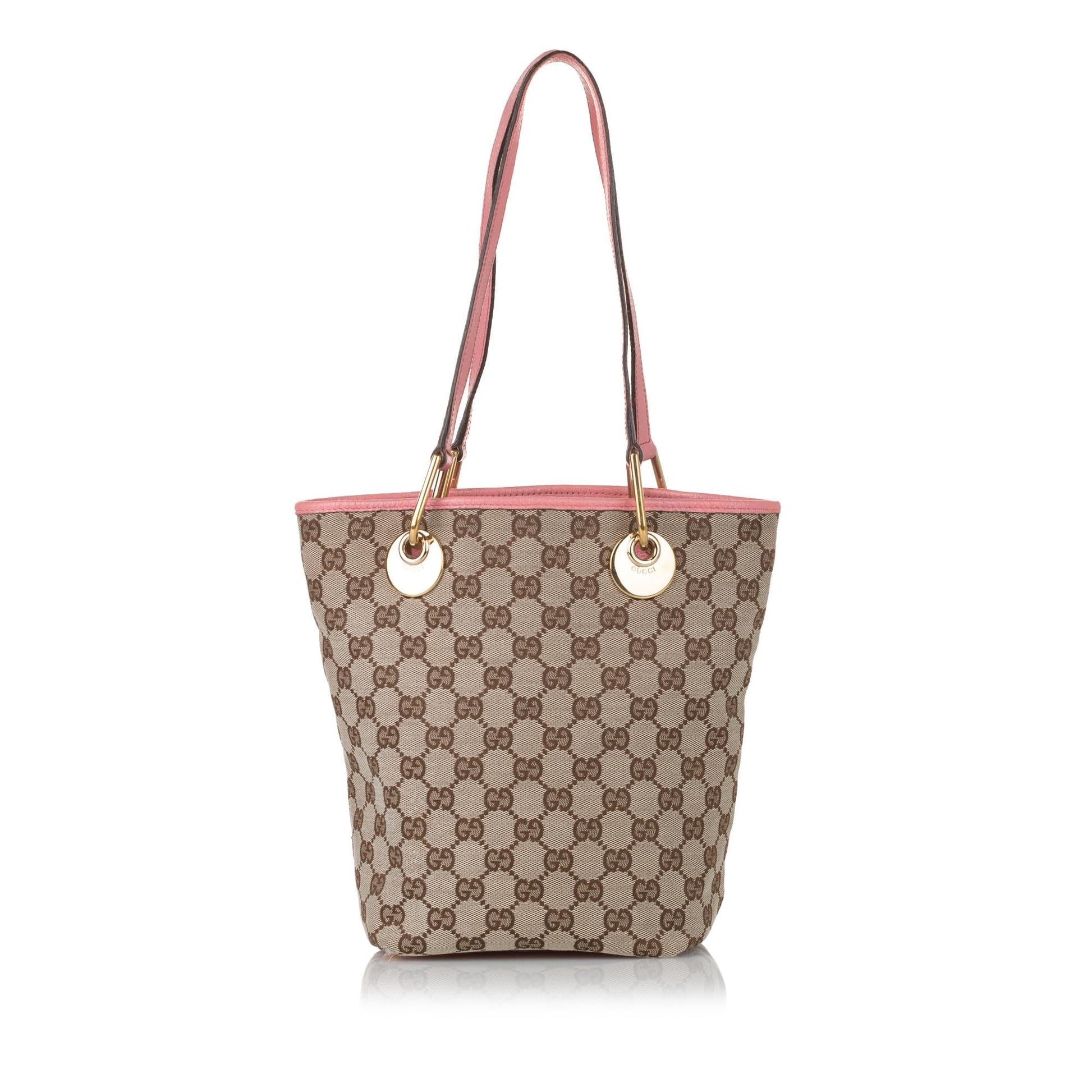 Gucci GG Eclipse SHG Canvas Calf Brown Pink Tote Bag Bag Shg