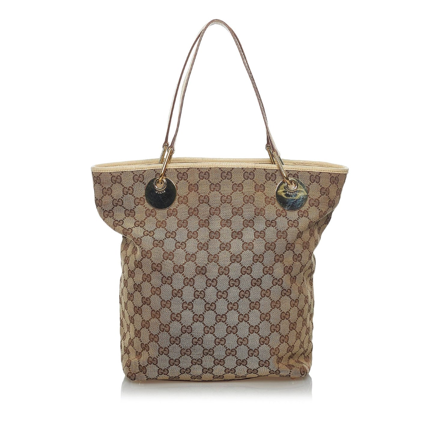 Gucci GG Eclipse SHG Canvas Calf White Brown Tote Bag