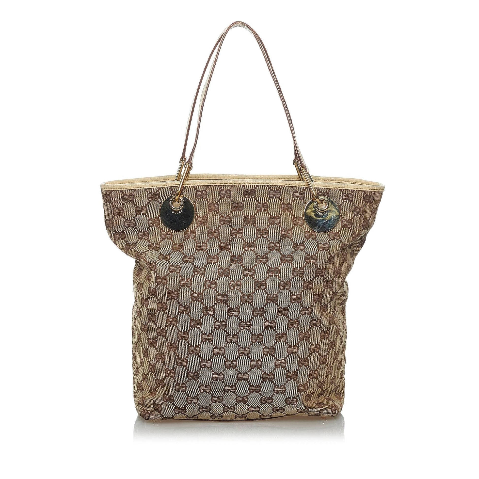 Gucci GG Eclipse SHG Canvas Calf White Brown Tote Bag