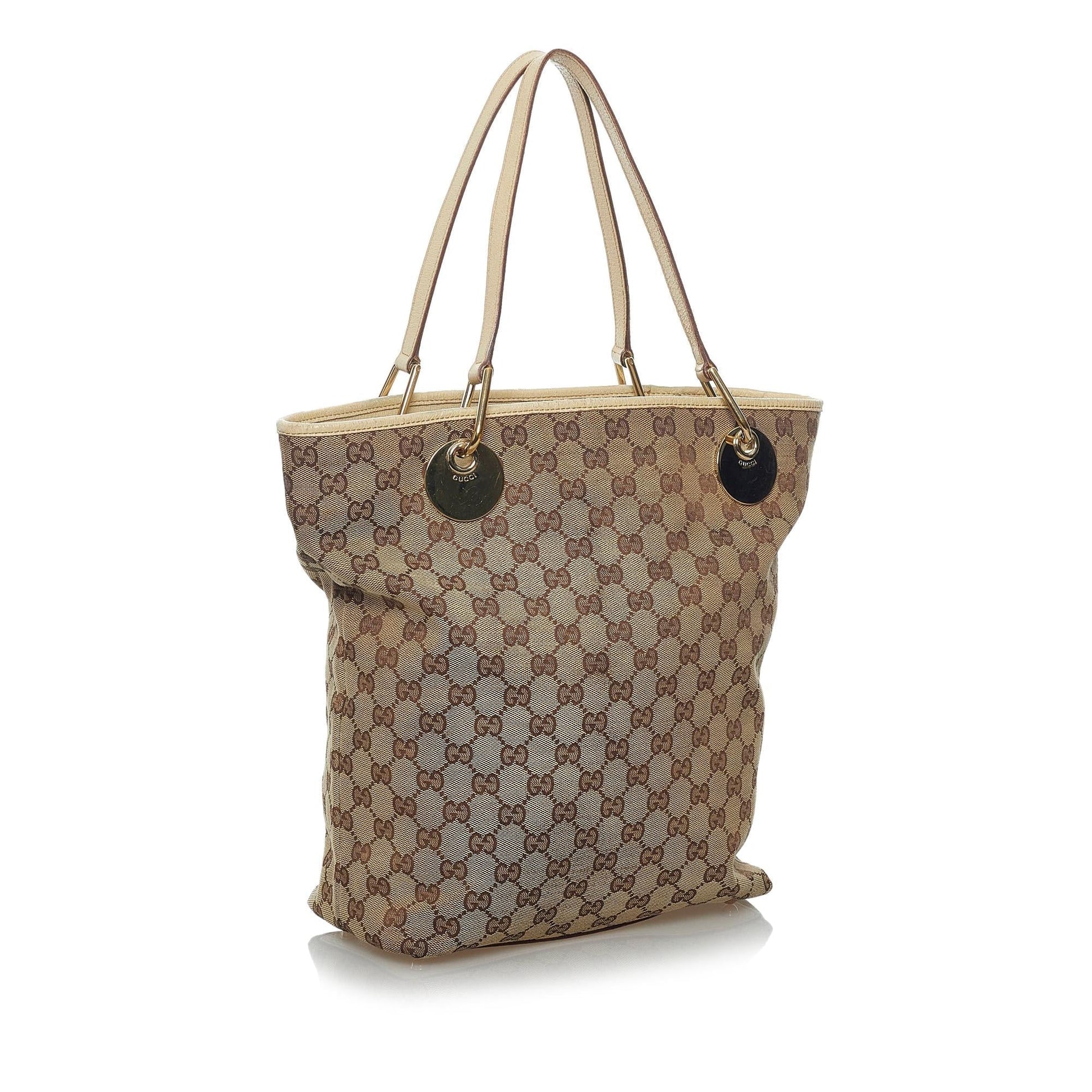 Gucci GG Eclipse SHG Canvas Calf White Brown Tote Bag
