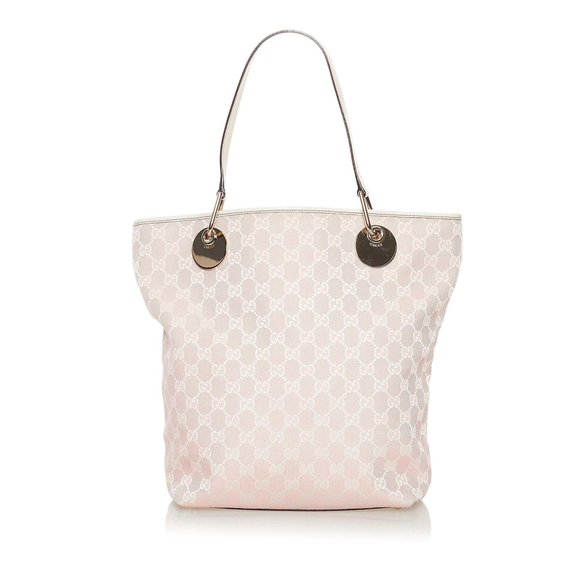 Gucci GG Eclipse SHG-s2bRnm Canvas White Pink Tote Bag