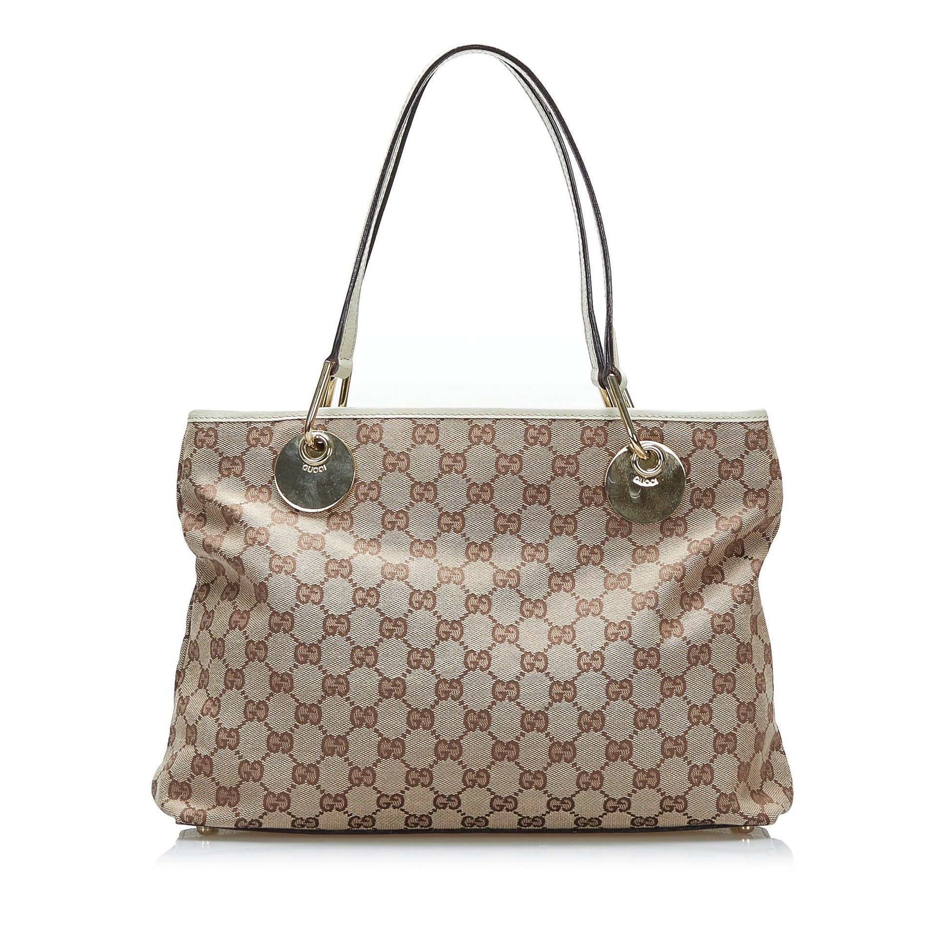 Gucci GG Eclipse SHG-y7kFVR Canvas Calf White Brown Tote Bag