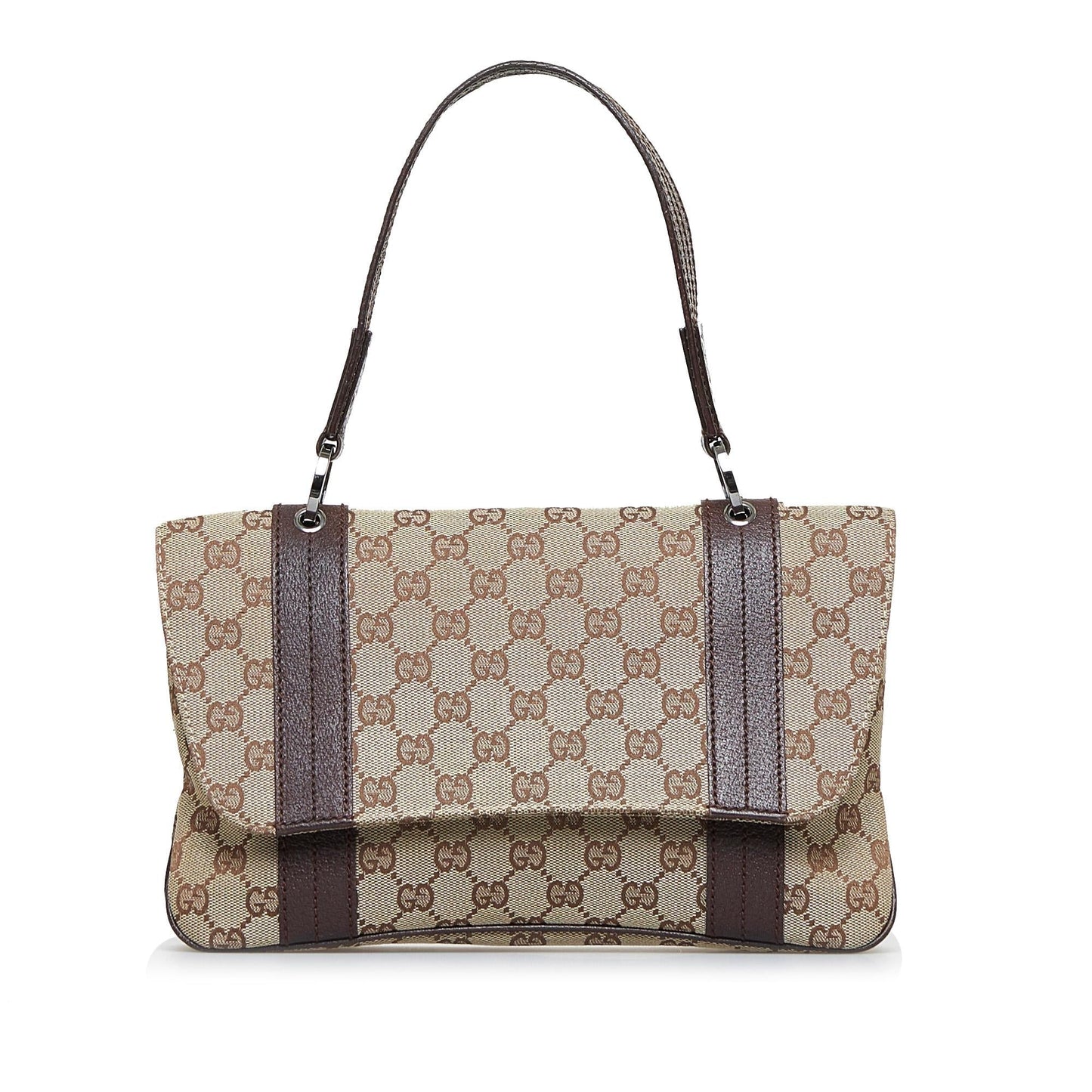 Gucci GG SHG-wwcrBP Canvas Calf Brown Flap Satchel Bag
