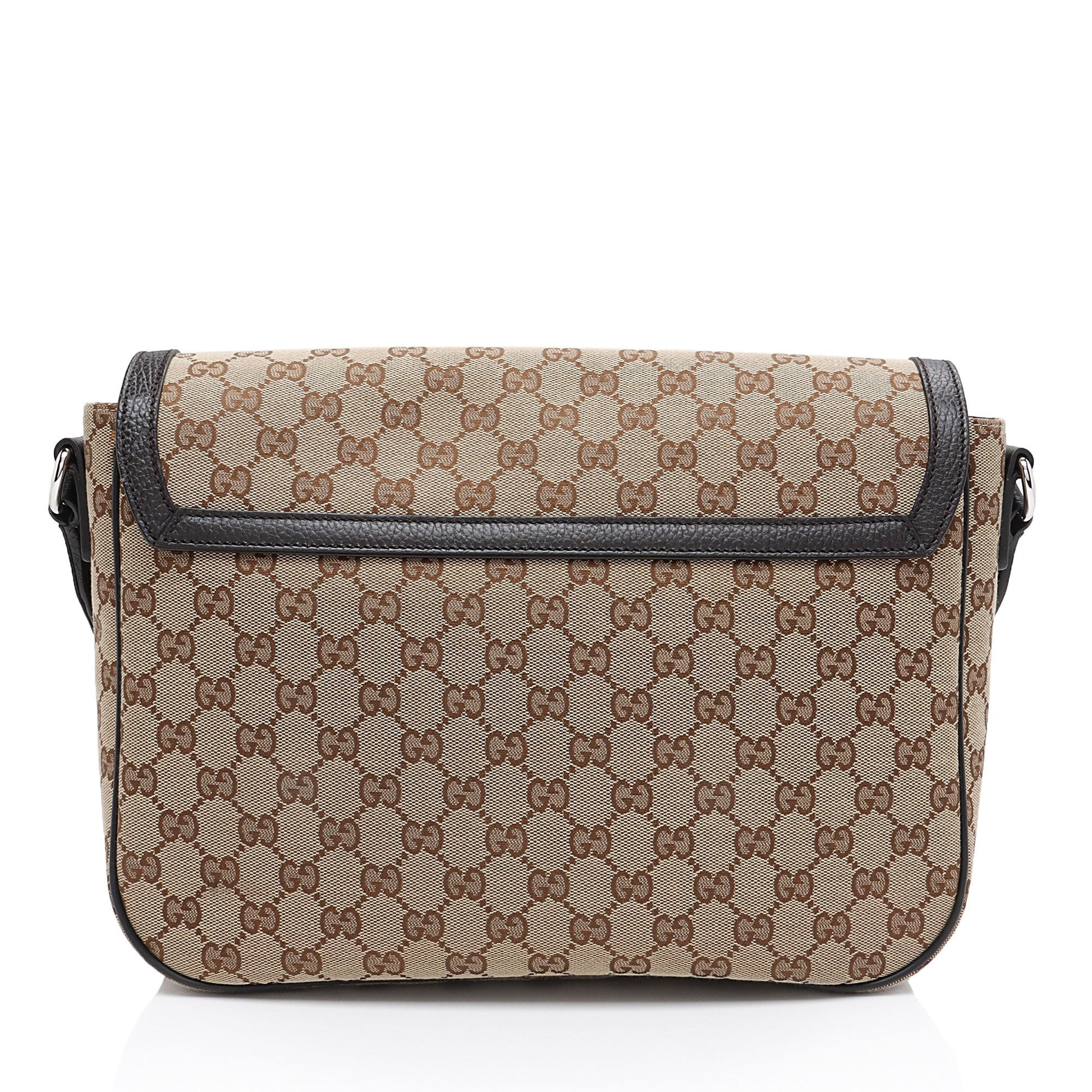 Gucci GG Flap Messenger SHF-1QqxVk Leather Canvas Nylon Brown Shoulder Bag