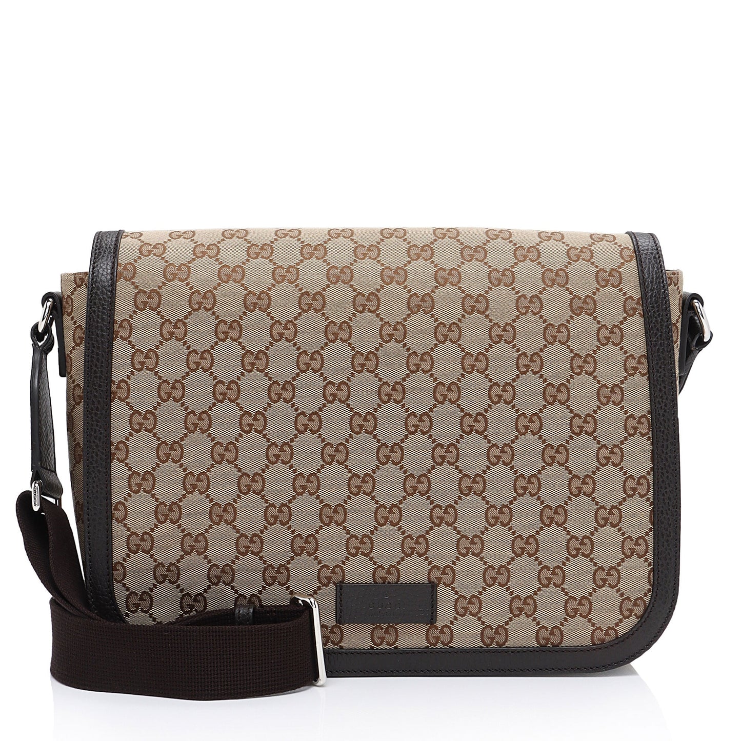 Gucci GG Flap Messenger SHF-1QqxVk Leather Canvas Nylon Brown Shoulder Bag