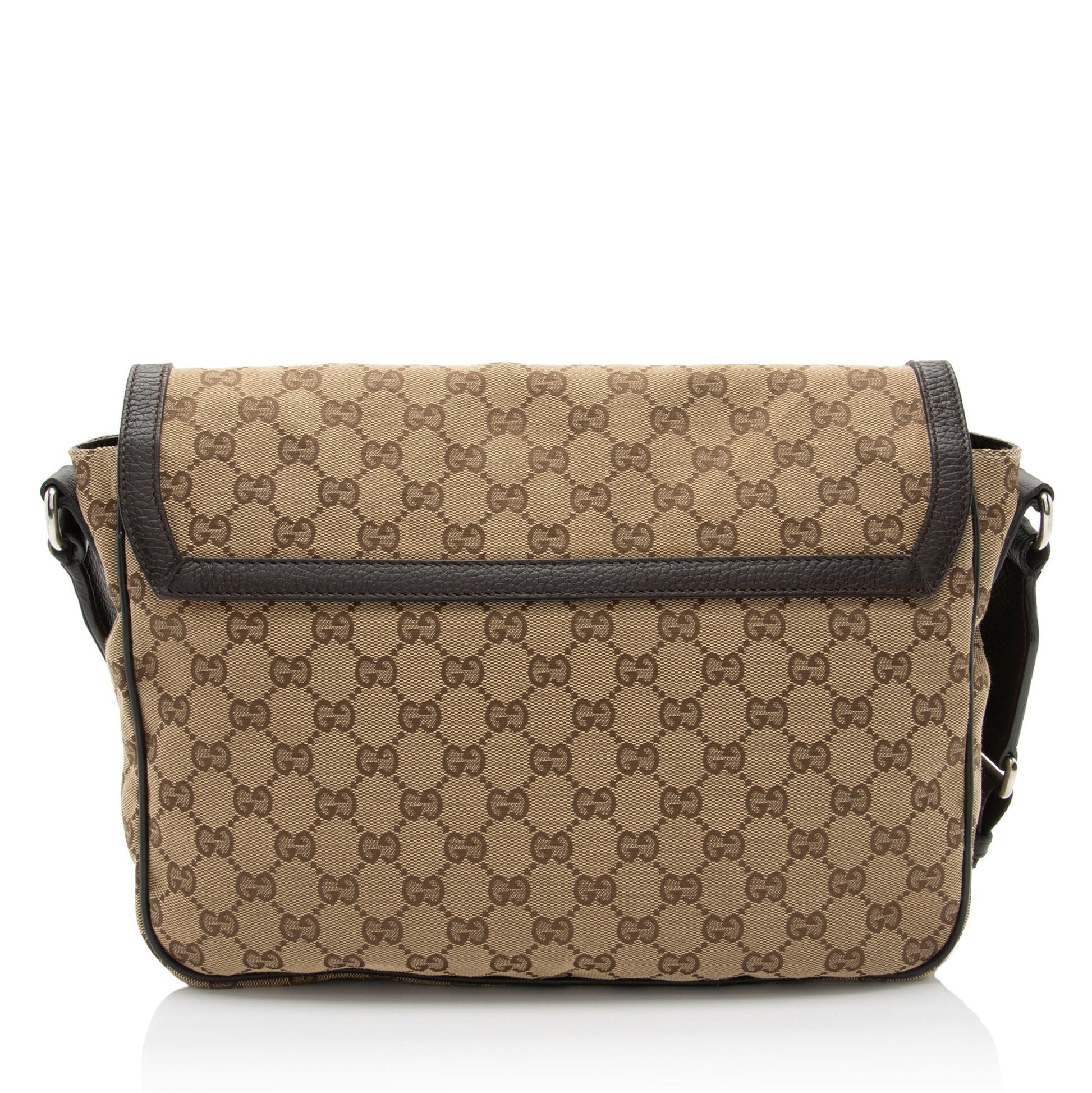 Gucci GG Flap Messenger SHF-jreKOd Leather Canvas Nylon Brown Shoulder Bag