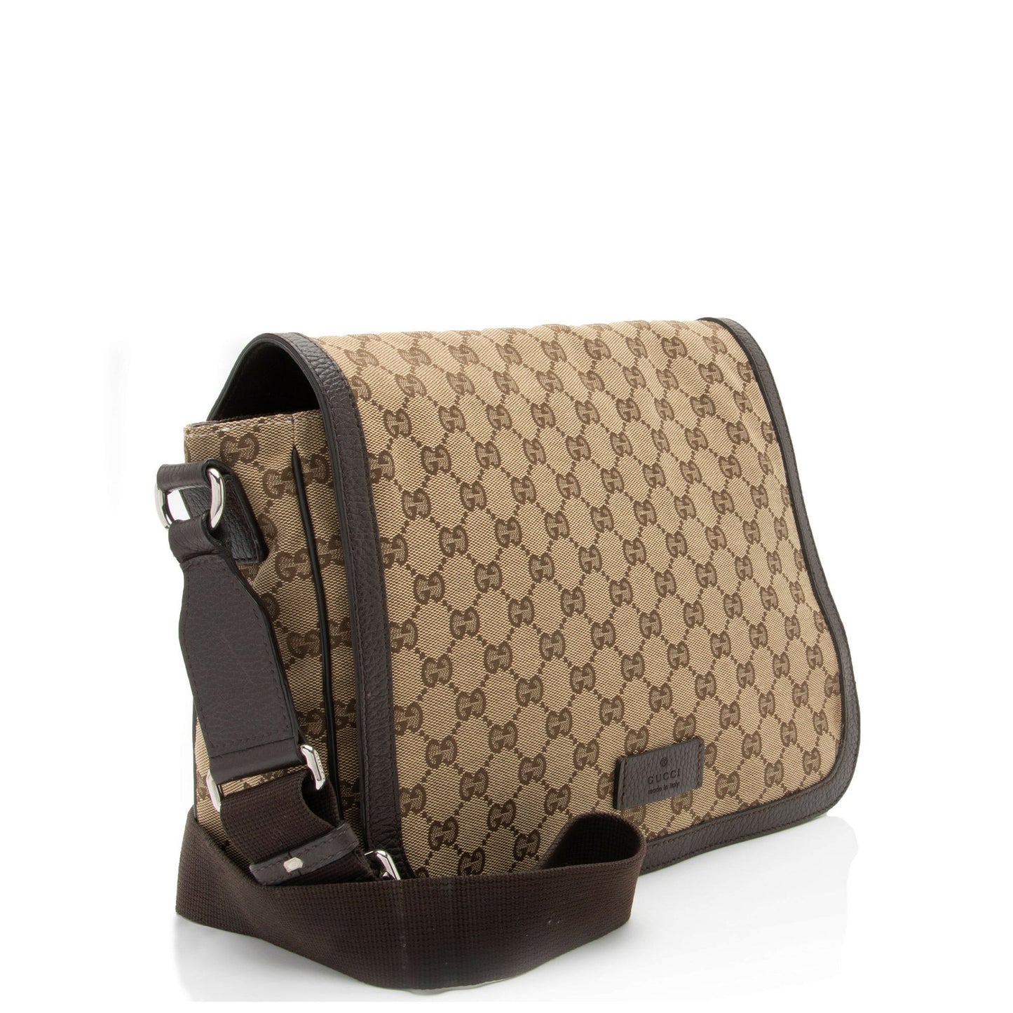 Gucci GG Flap Messenger SHF-jreKOd Leather Canvas Nylon Brown Shoulder Bag
