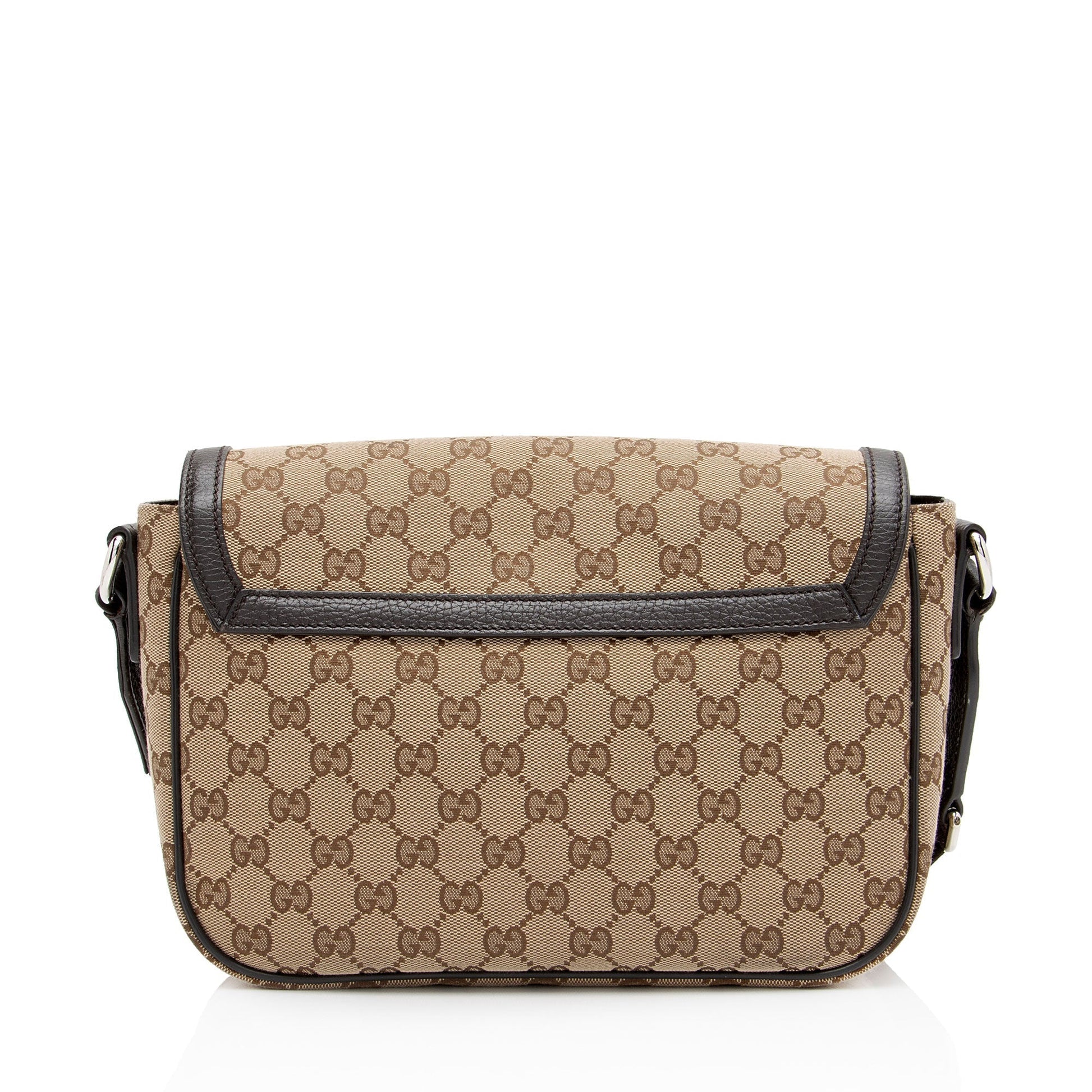 Gucci GG Flap Messenger SHF-qVM12S Leather Canvas Brown Beige Shoulder Bag