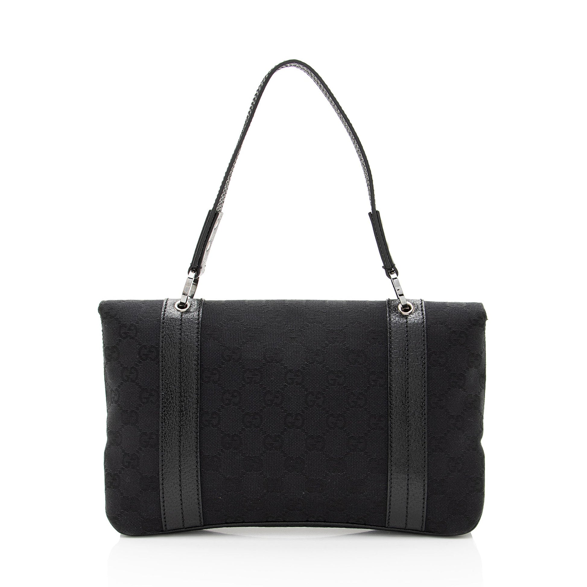 Gucci GG Top Handle Leather Canvas Black Flap Satchel Bag