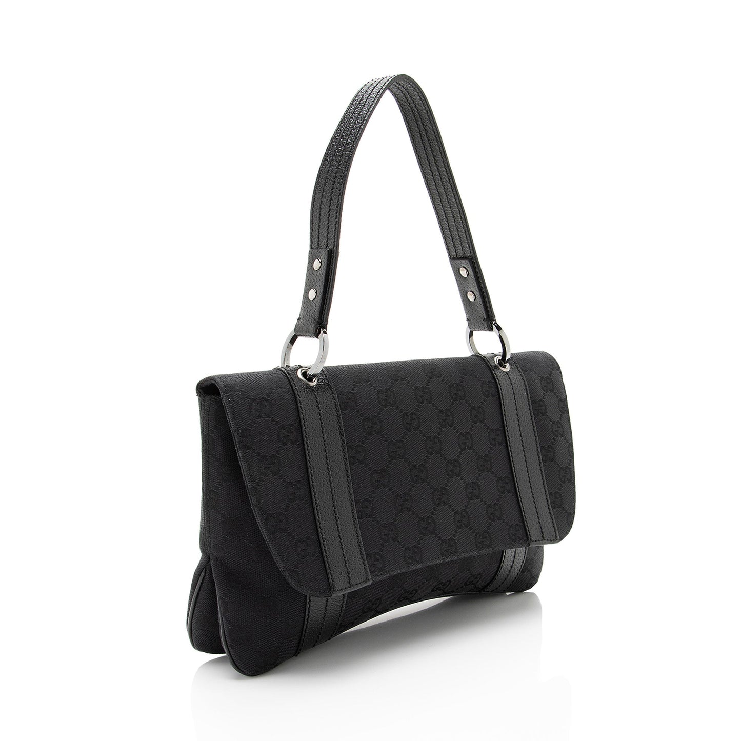 Gucci GG Top Handle Leather Canvas Black Flap Satchel Bag